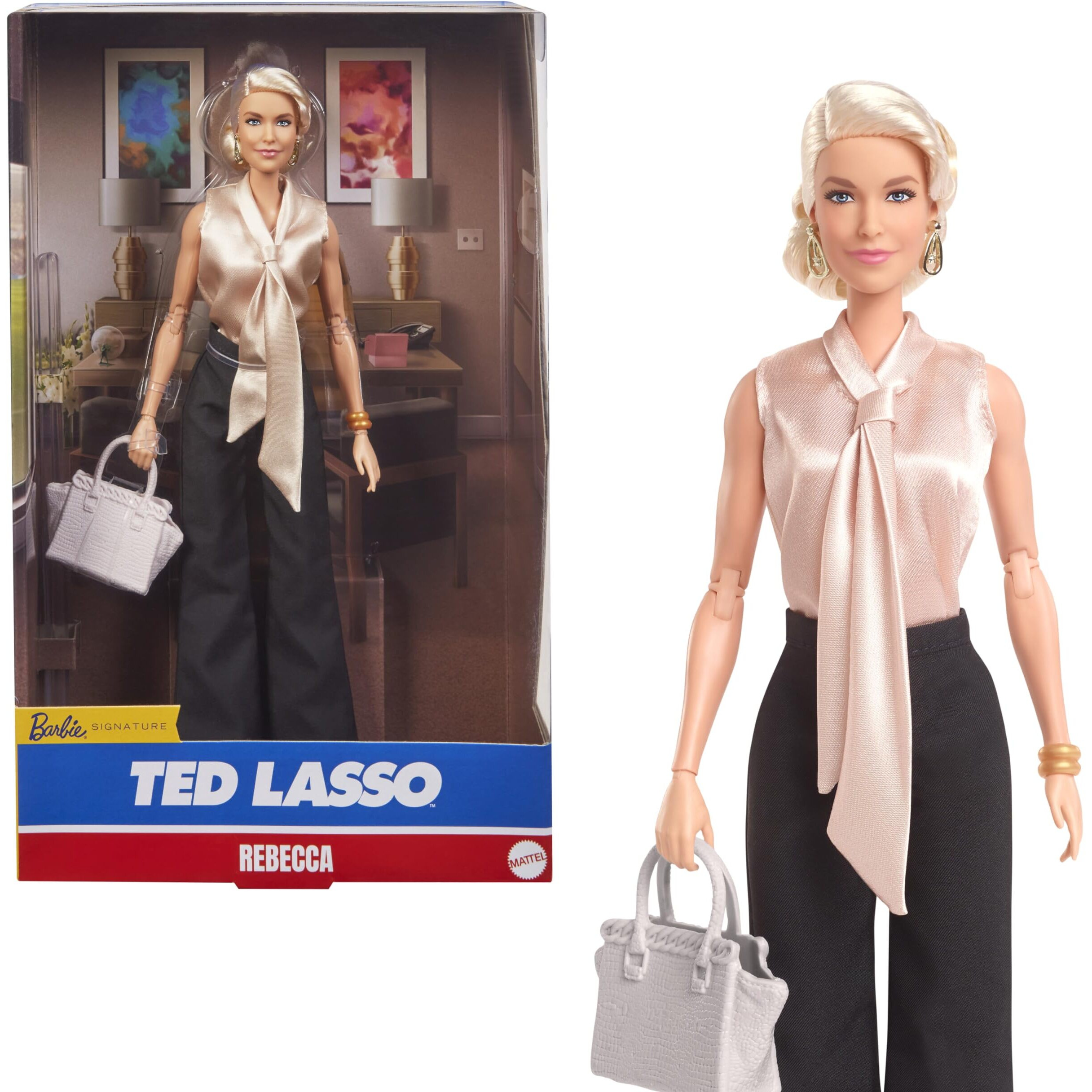 Barbie Signature Fashion Doll, Rebecca From Ted Lasso In Elegant Blouse & Black Slacks, Collectible With Displayable Packaging