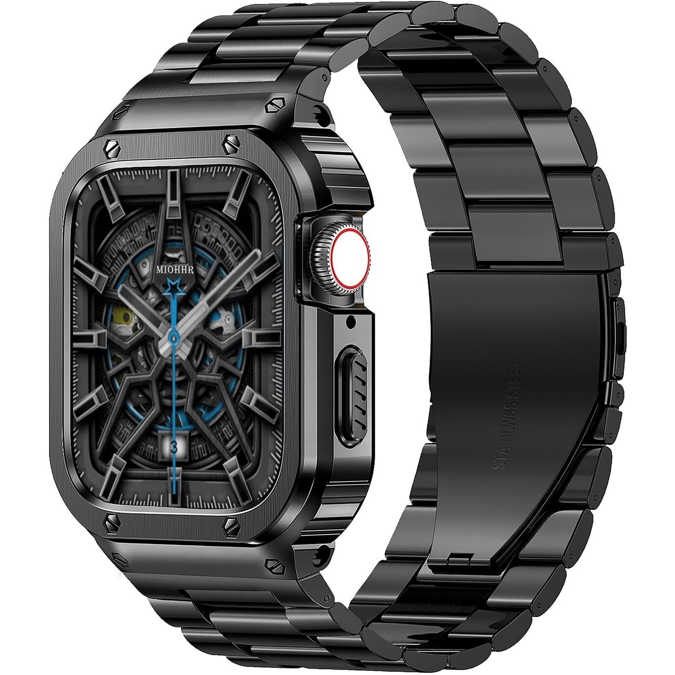 Miohhr Stainless Steel Band And Case Compatible With Apple Watch Band 41Mm 40Mm 38Mm, Men Metal Protective Bumper Cover For Iwatch Series Se 9/8/7/6/5/4/3/2/1