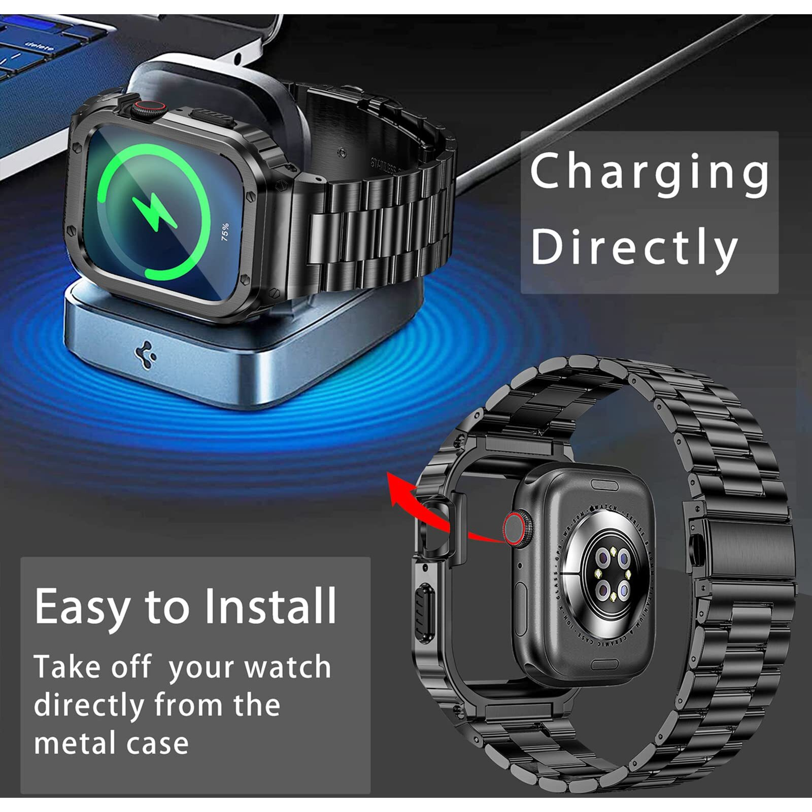 Miohhr Stainless Steel Band And Case Compatible With Apple Watch Band 41Mm 40Mm 38Mm, Men Metal Protective Bumper Cover For Iwatch Series Se 9/8/7/6/5/4/3/2/1