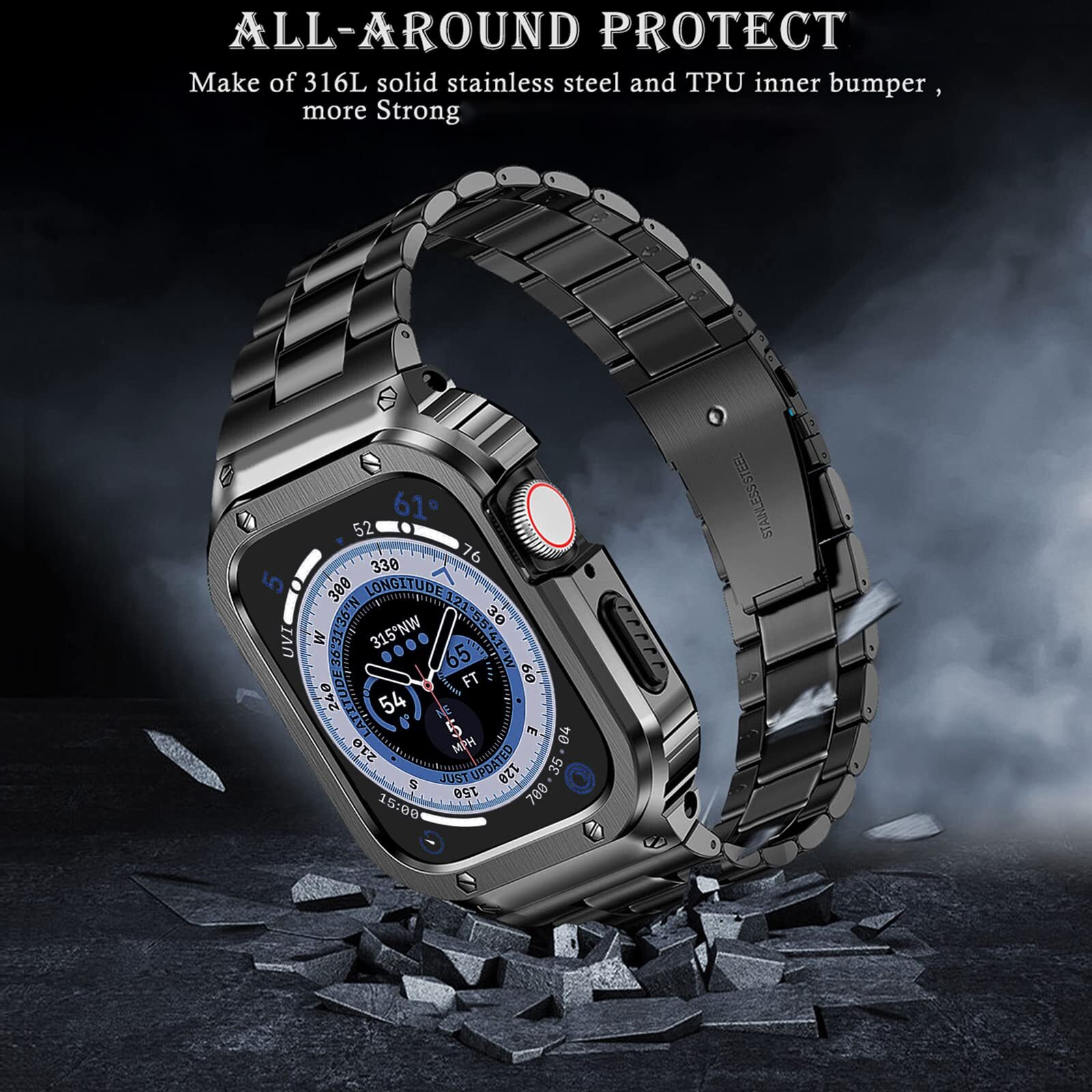 Miohhr Stainless Steel Band And Case Compatible With Apple Watch Band 41Mm 40Mm 38Mm, Men Metal Protective Bumper Cover For Iwatch Series Se 9/8/7/6/5/4/3/2/1