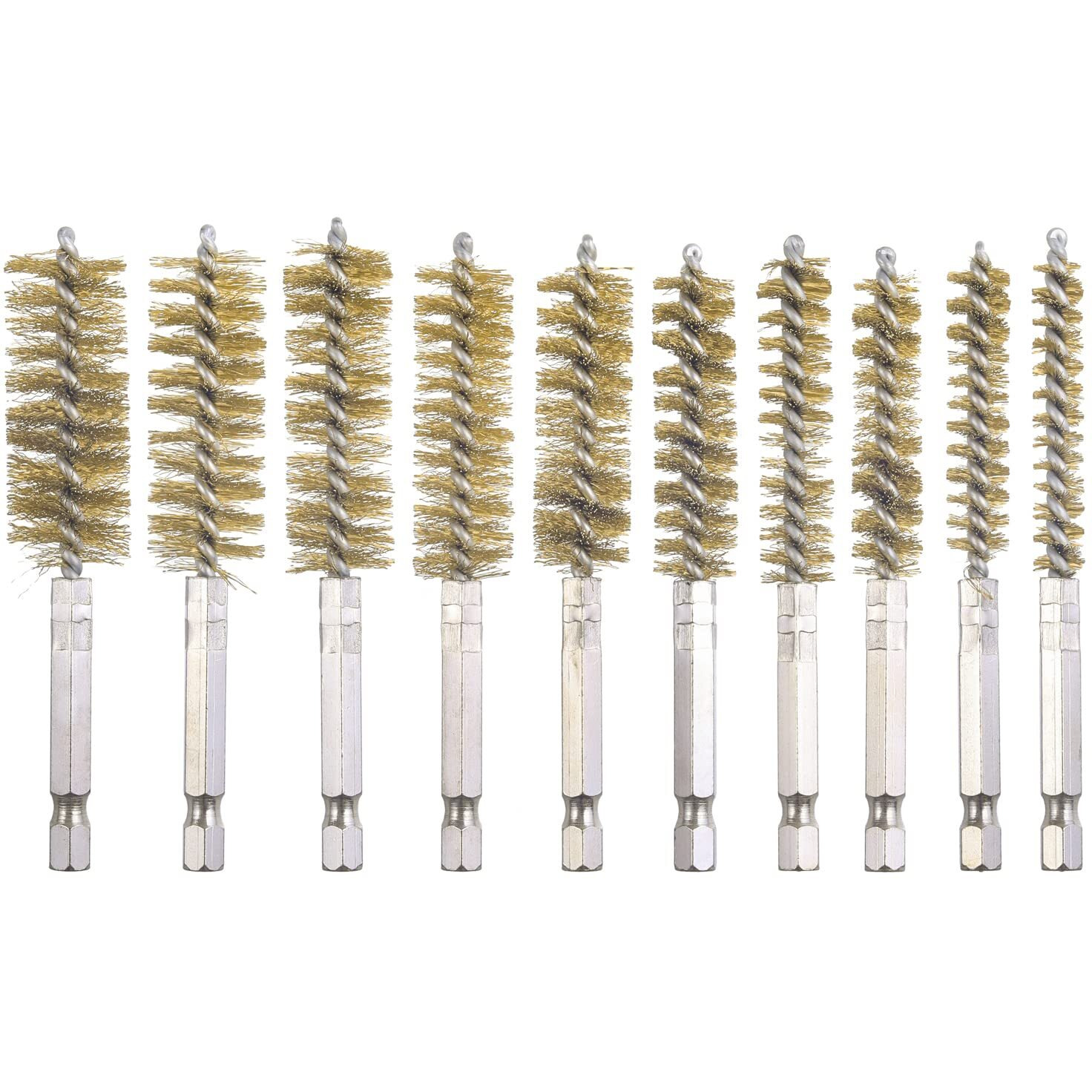 Wenora 10 Pack Bore Brush For Drill, Brass Bore Brush Drill, Stainless Steel Bore Cleaning Brush Set 1/4 Inch Hex Shank For Power Drill Impact Driver