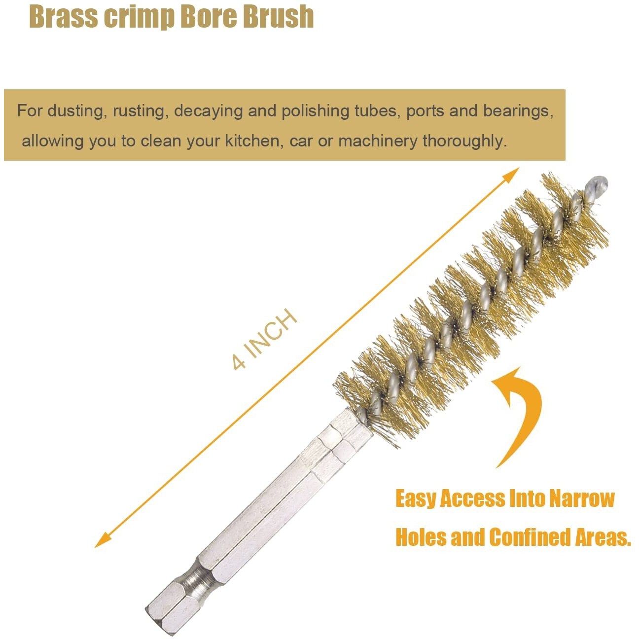 Wenora 10 Pack Bore Brush For Drill, Brass Bore Brush Drill, Stainless Steel Bore Cleaning Brush Set 1/4 Inch Hex Shank For Power Drill Impact Driver