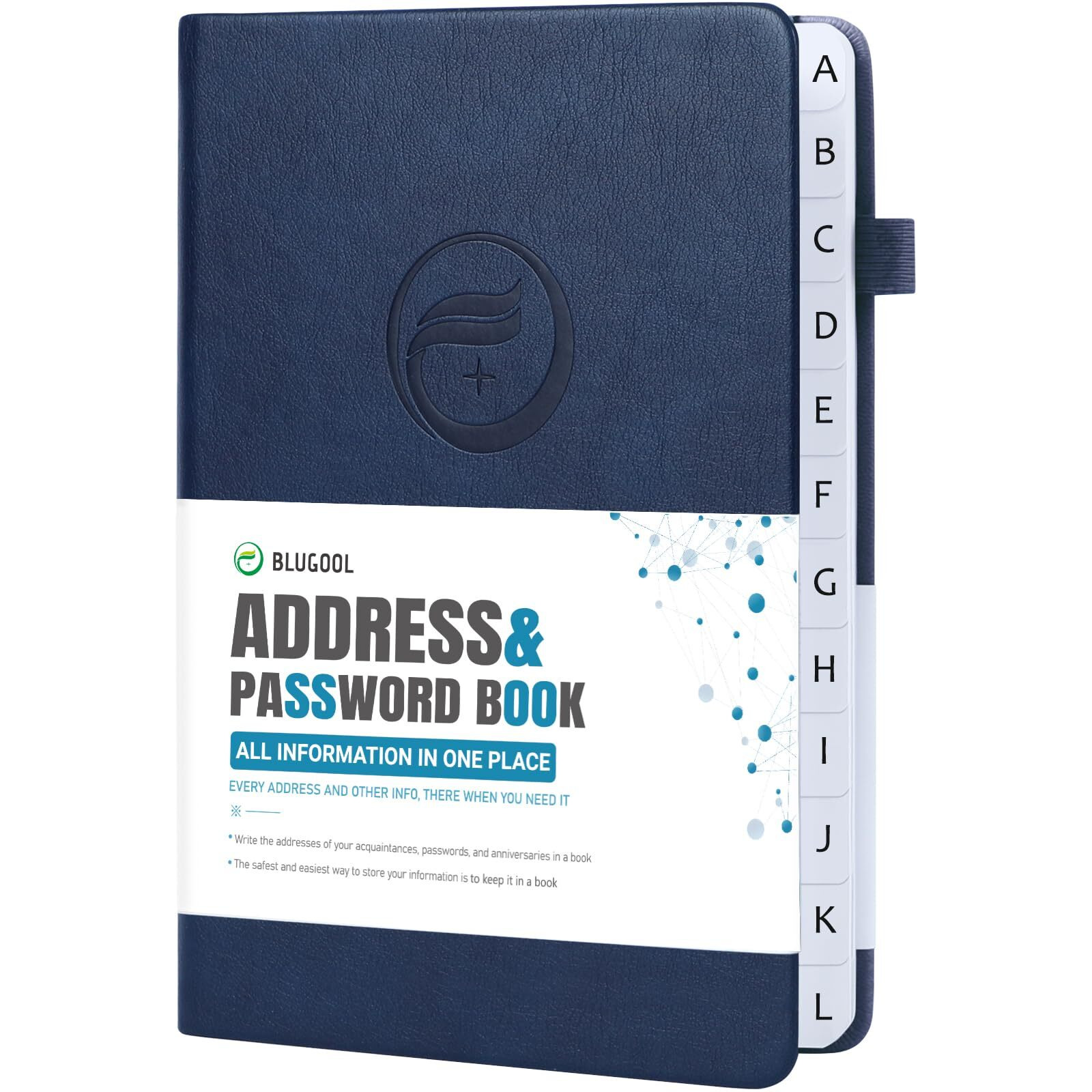 Address Book With Alphabetical Tabs, Hardcover Password Book, Address Organizer Keep Track Of Phone Numbers, Special Days, Birthdays, Anniversaries And Notes (5.3'' X 7.7", Navy Blue)