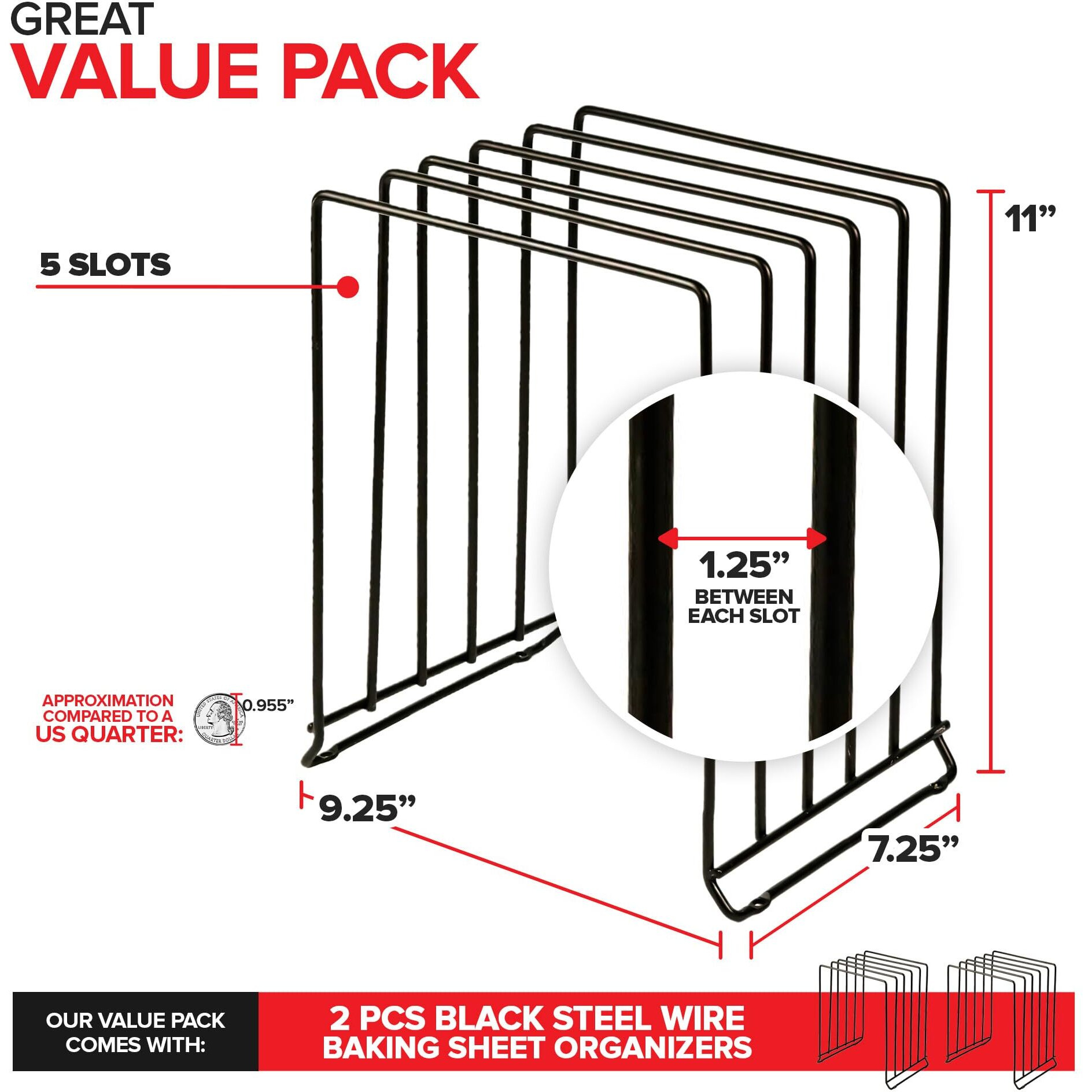Stock Your Home Black (2 Pack) Extra Tall Steel Baking Pan Organizer Rack For Cabinet Storage Or Kitchen Counter, Cookie Baking Sheet Organizer With Dividers, Muffin Tin And Cutting Board Holder