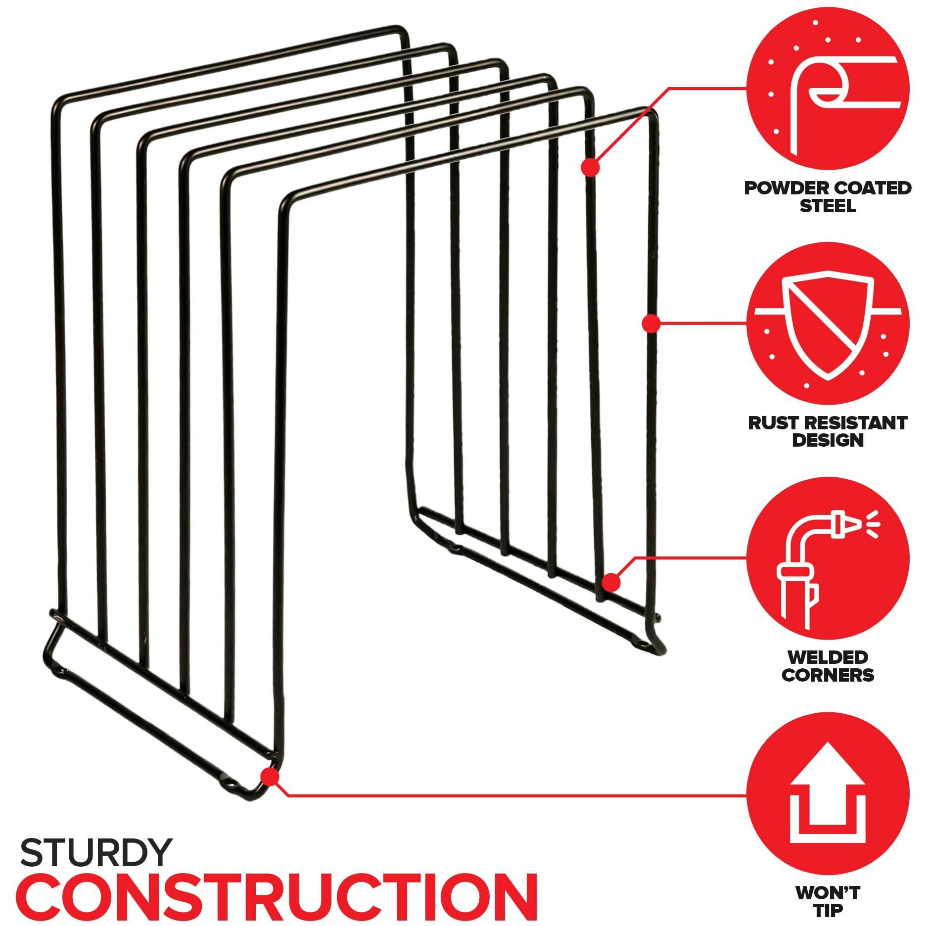 Stock Your Home Black (2 Pack) Extra Tall Steel Baking Pan Organizer Rack For Cabinet Storage Or Kitchen Counter, Cookie Baking Sheet Organizer With Dividers, Muffin Tin And Cutting Board Holder