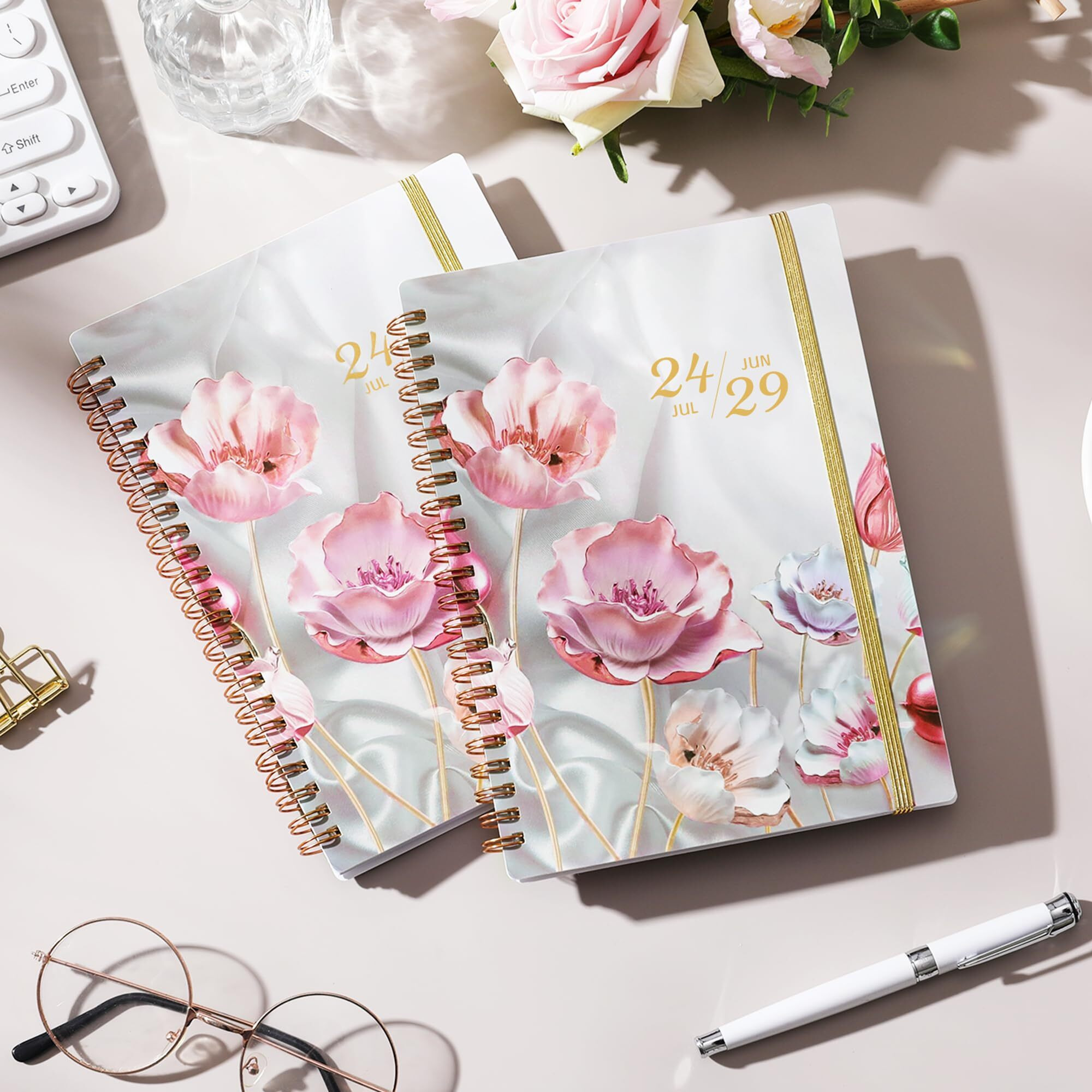 2024-2029 Monthly Planner Spiral Bound - 5 Year Monthly Planner/Monthly Calendar 2024-2029, Jul. 2024 - Jun. 2029, 6.4" X 8.5" - Pink Flower