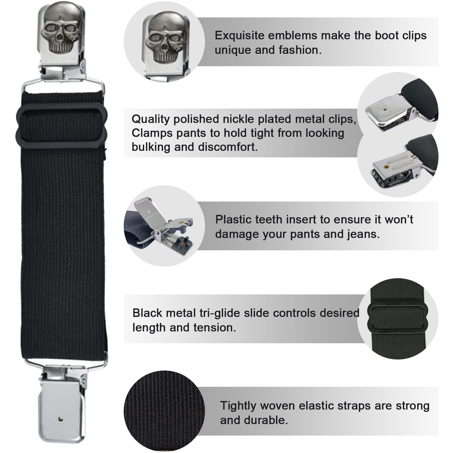 Dream Apparel 4 Pieces Elastic Boot Straps Adjustable Boot Clips Pant Clips Stirrups Leg Straps For Biker Women Men Motorcycle 4Pcs