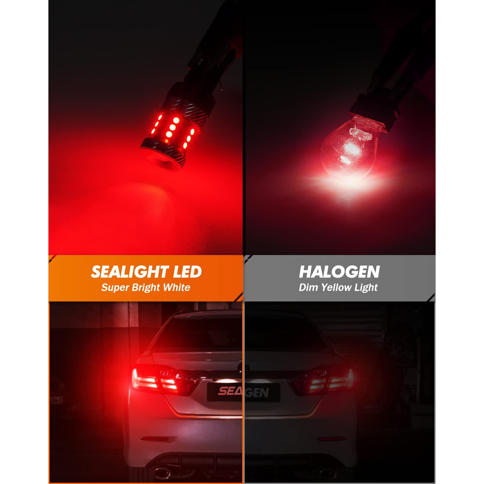 Sealight Led Brake Light Bulbs, 3156 3157 Led Bulb Red, 600% Brighter 3056 3057 3047 4057 Bulbs For Tail Stop Brake Signal Parking Lights, Brilliant Red, Pack Of 2