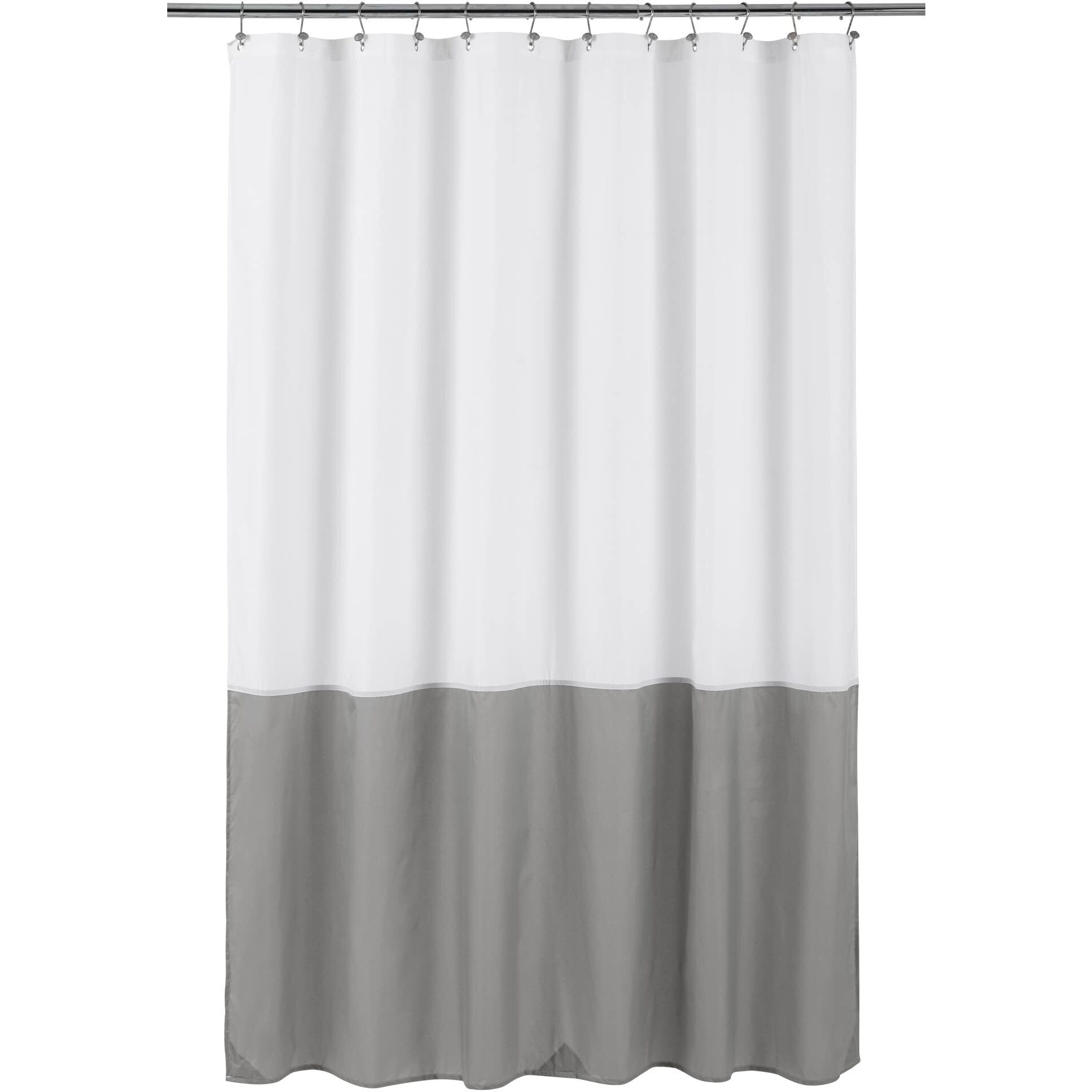Alyvia Spring Waterproof Fabric Shower Curtain Liner - Soft & Light-Weight Cloth Shower Liner, 3 Bottom Magnets, Hotel Quality & Machine Washable - Standard Size 72X72, White And Grey