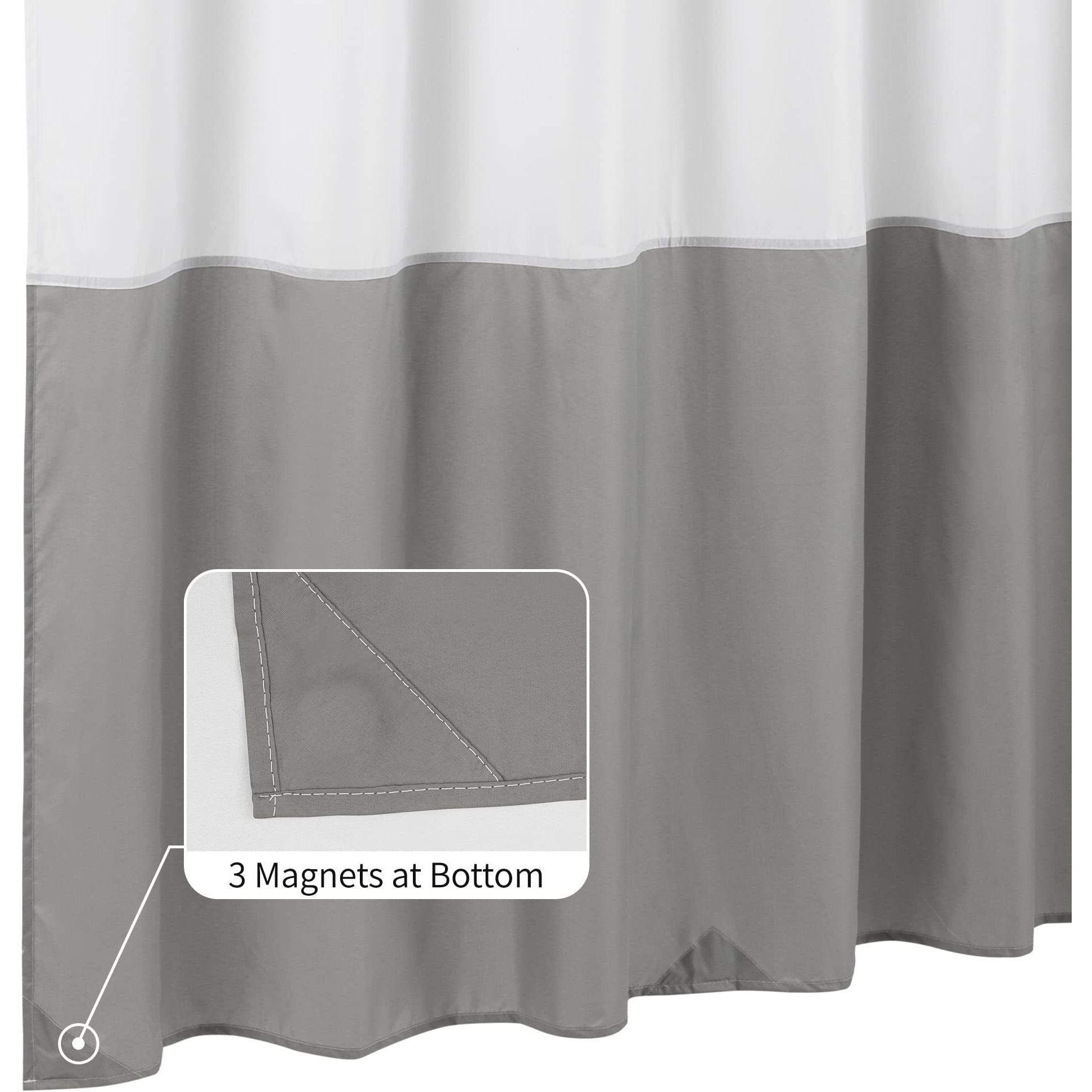 Alyvia Spring Waterproof Fabric Shower Curtain Liner - Soft & Light-Weight Cloth Shower Liner, 3 Bottom Magnets, Hotel Quality & Machine Washable - Standard Size 72X72, White And Grey