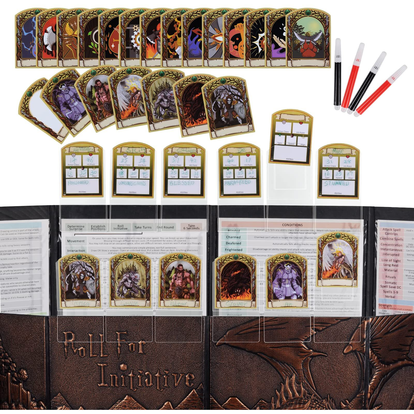 Dnd Initiative & Combat Tracker Set Of 6Pcs Erasable Acrylic Top On Screen With Character, Monster Insert Cards Dm Tools, Accessories For Dungeons And Dragons, Pathfinder, Ttrpgs