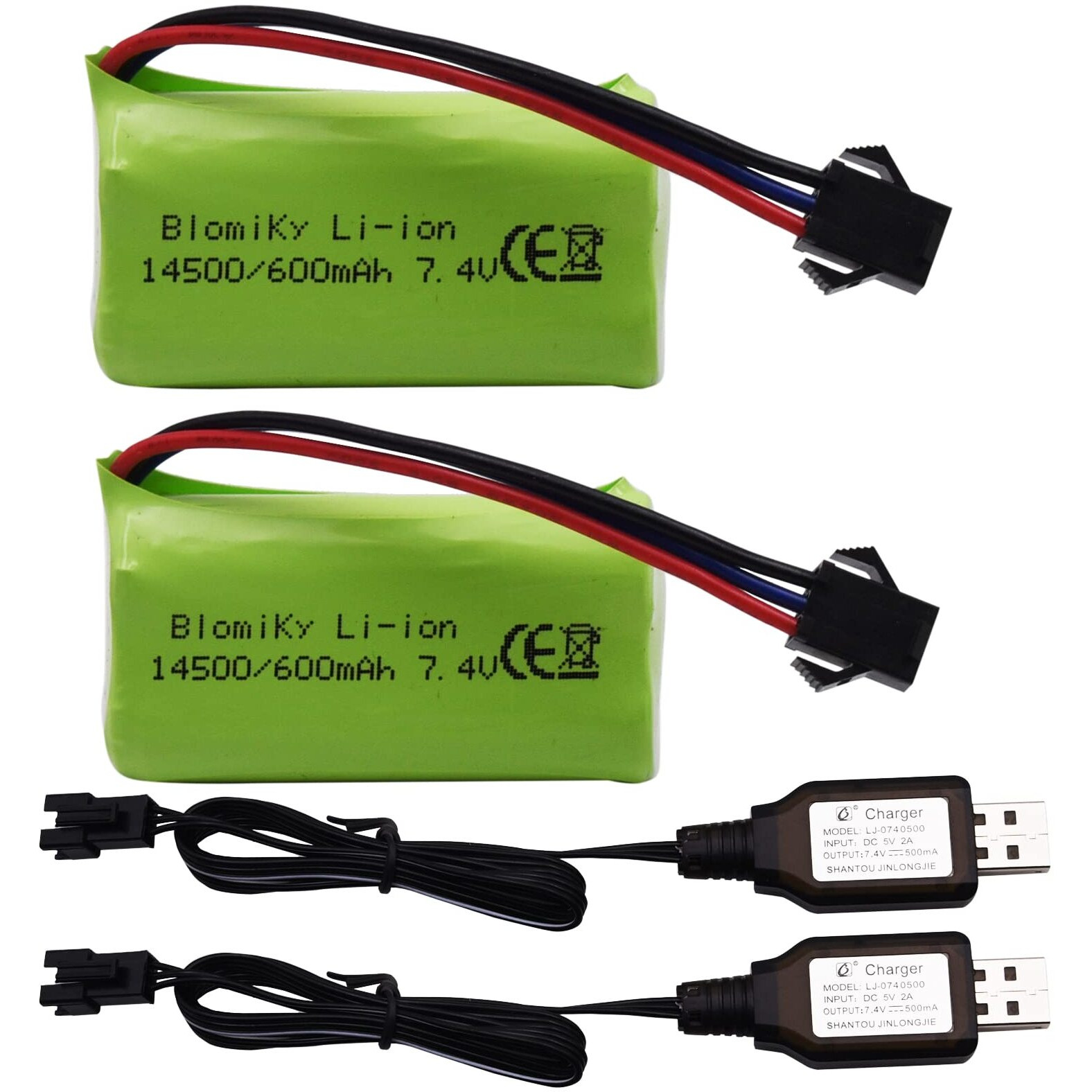 Blomiky Sm-3P Plug 7.4V 2S 600Mah Battery And Usb Charger Cable Suitable For G03060R New Version Amphibious Rc Trucks/ C60 Battery 2 New