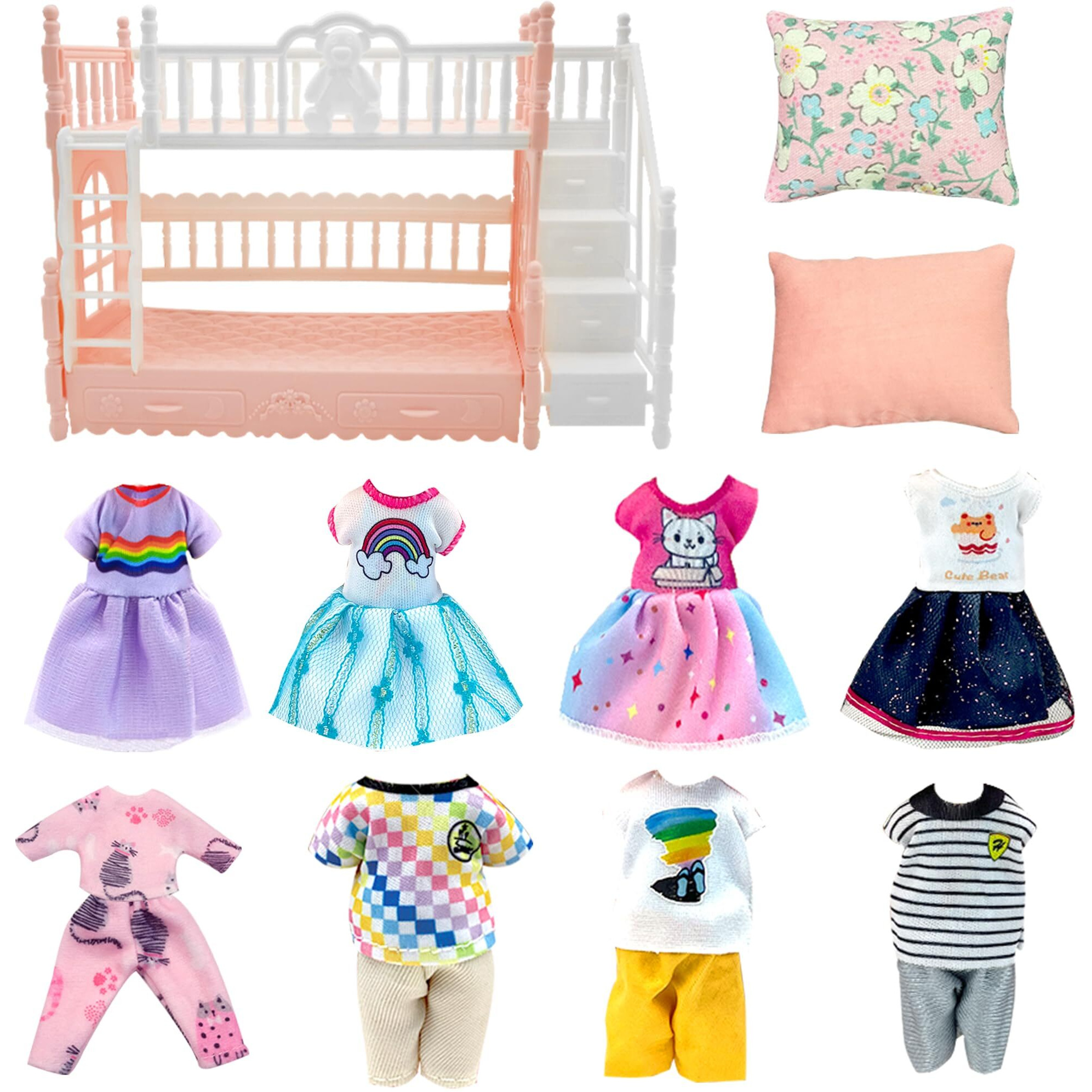 Doll Clothes And Accessories For Chelsea Dolls, Clothes Dress Pajamas Random In 6, Mini Supplies, Bunk Bed, Girls Granddaughter Gifts