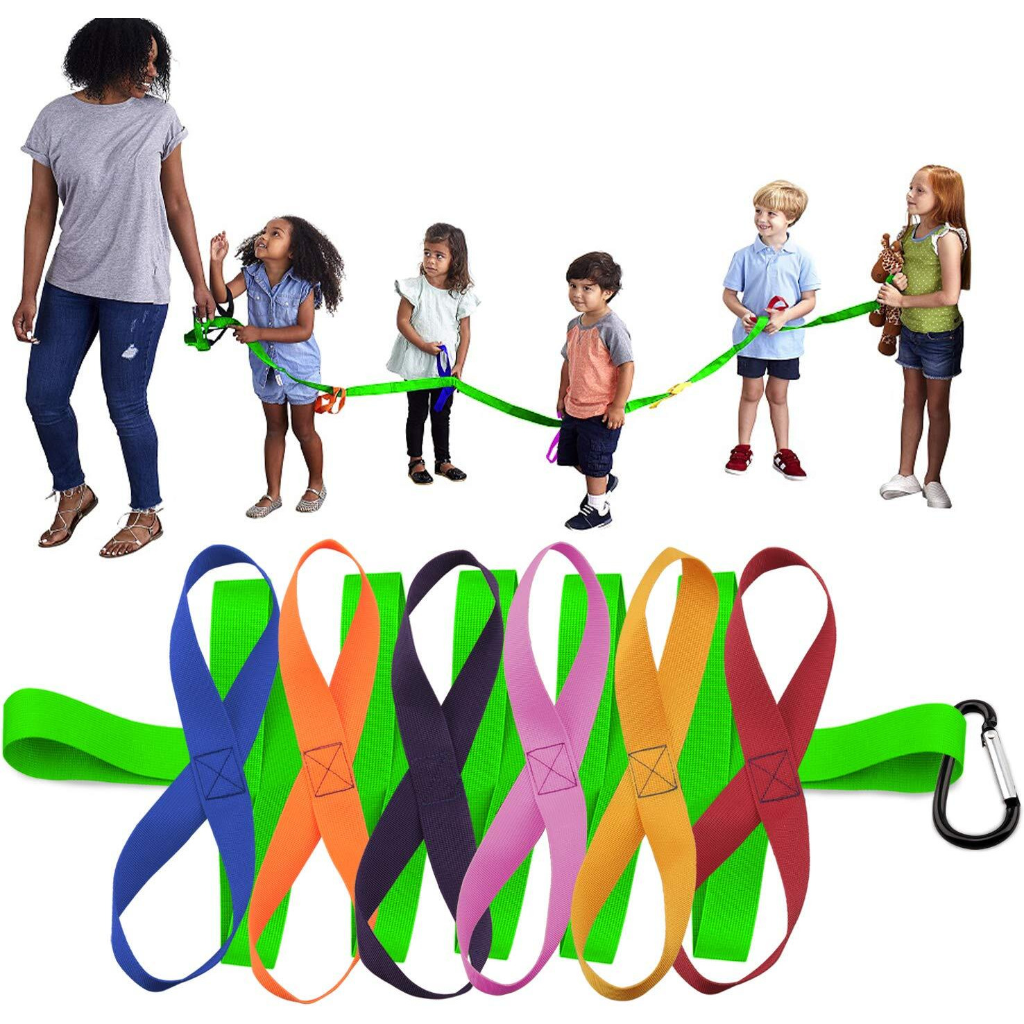Toddler Walking Rope,Colorful Walking Rope For Preschool Daycare School Kids Outdoor Colorful Handles To Keep Children Calm And Line (Holding Loop For 12 Children 2 Teachers) (Green)