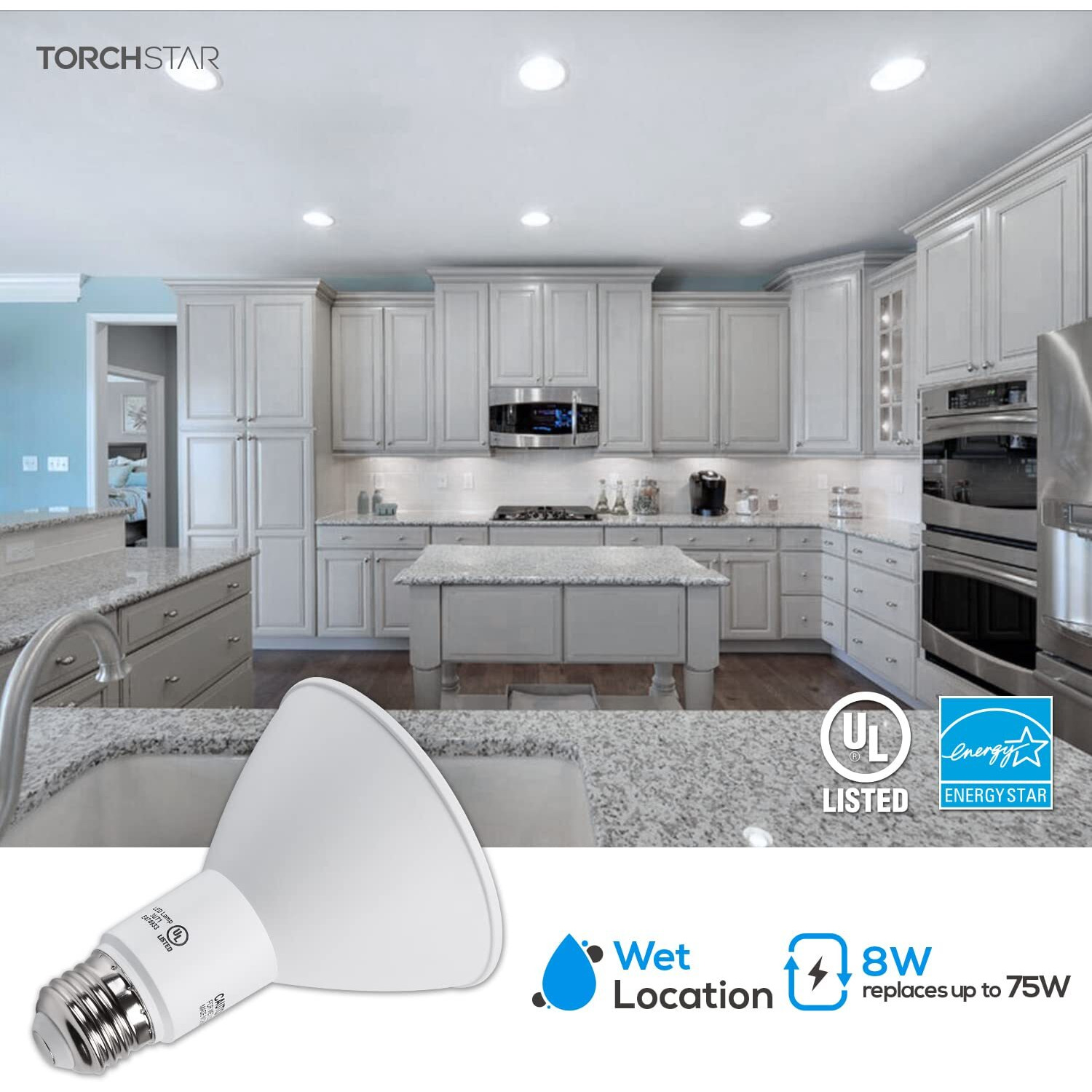 Torchstar 12-Pack Par30 Led Bulb Cri90+, Dimmable Spotlight Bulbs, 8W75W, 5000K Daylight, Ul & Energy Star Listed, 800Lm, For Recessed Trim Lighting, Track Light