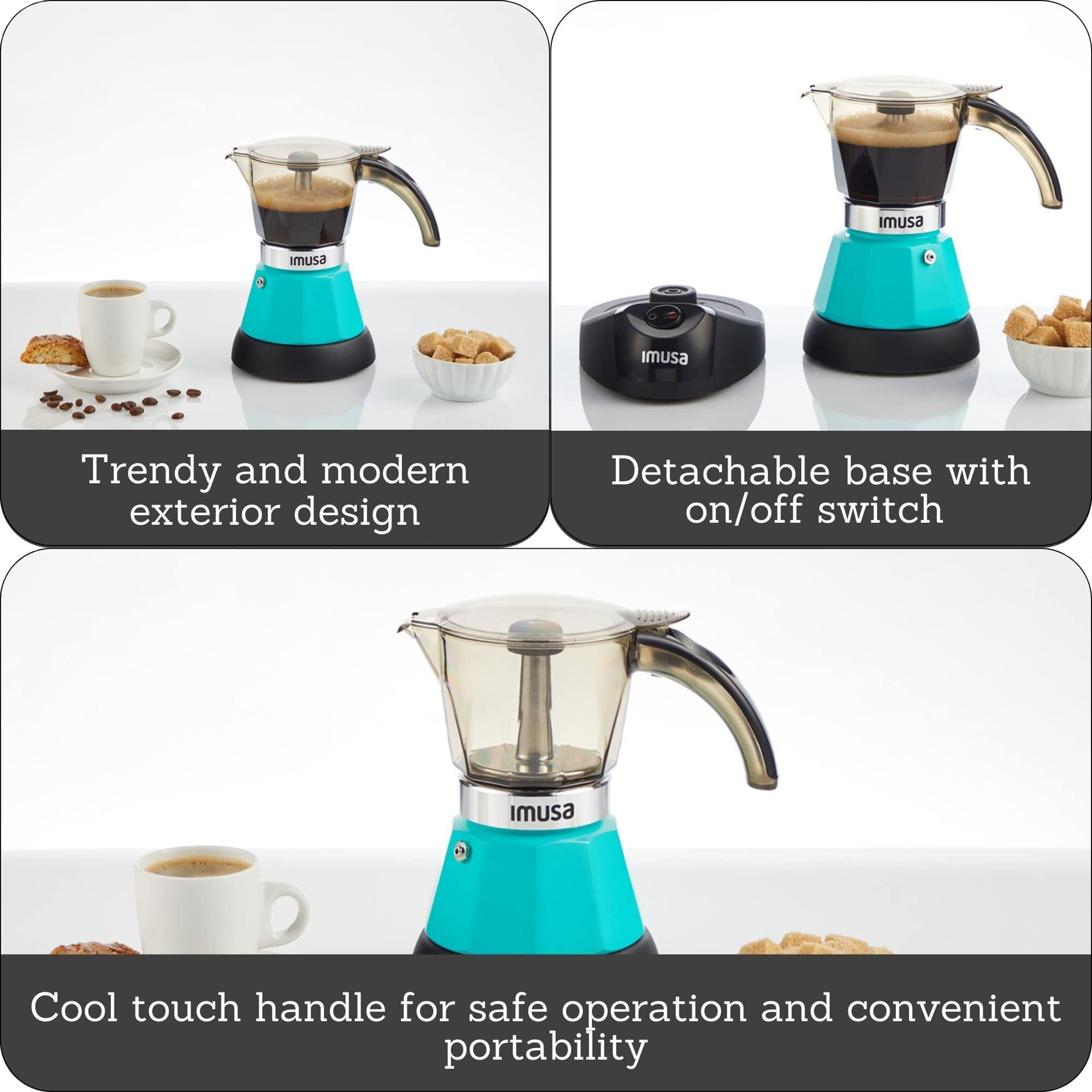 Imusa 2 Or 3 Cup Electric Espresso Maker With Detachable Base, Teal