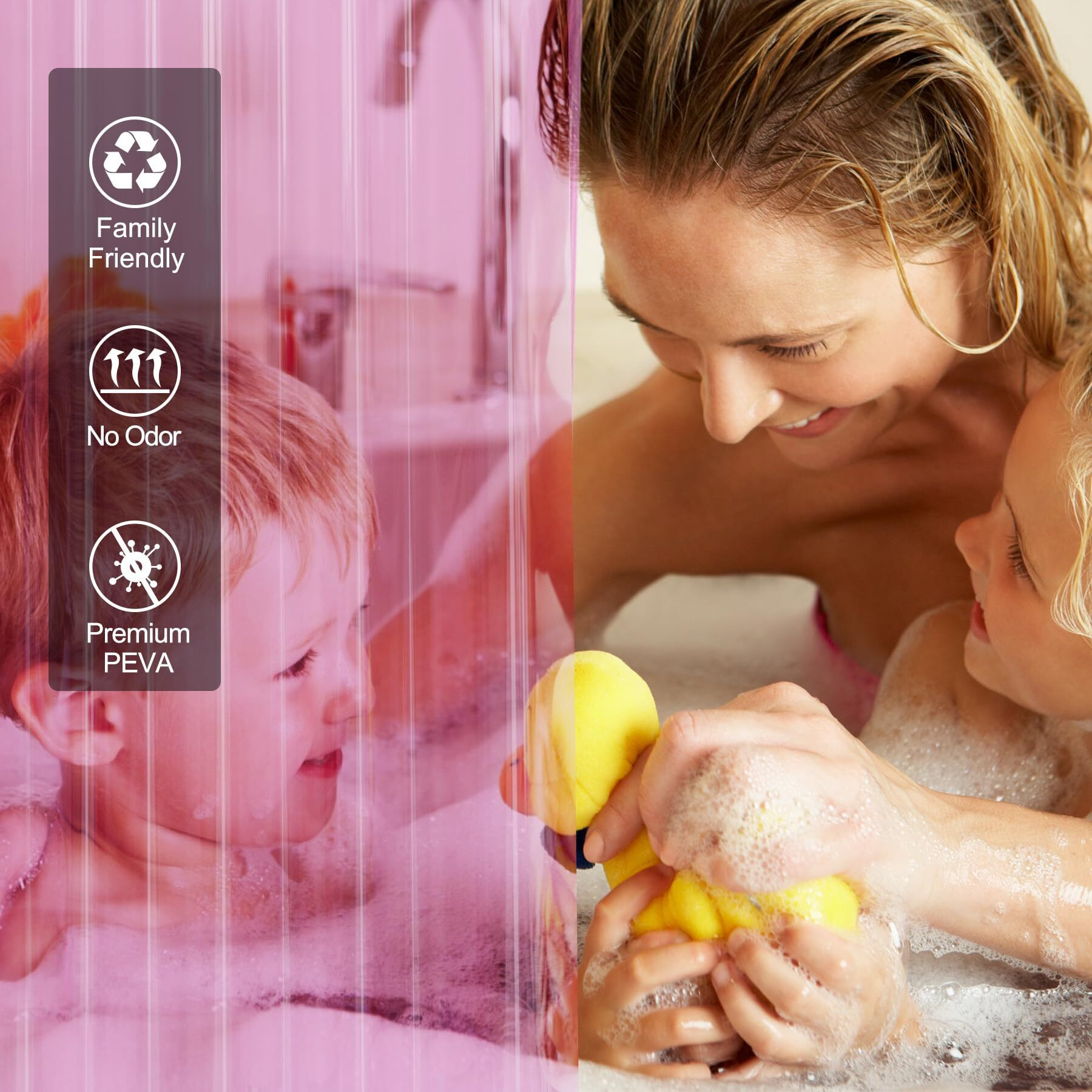 Amazerbath Shower Curtain Liner, 72X72 Clear Hot Pink Shower Curtain Liner, Lightweight Plastic Shower Curtain Liner, Cute Waterproof Shower Liner For Bathroom With 3 Magnets & 12 Grommet Holes