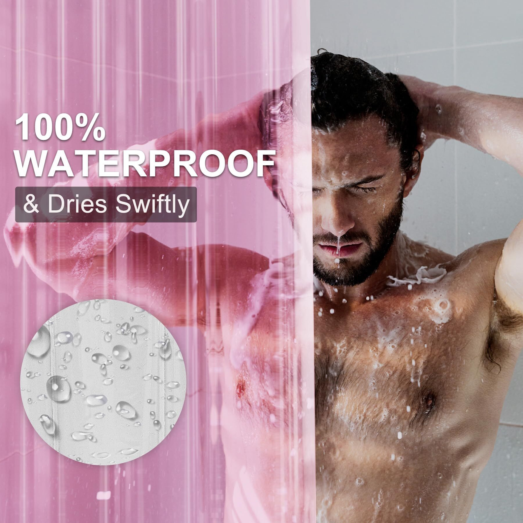 Amazerbath Shower Curtain Liner, 72X72 Clear Hot Pink Shower Curtain Liner, Lightweight Plastic Shower Curtain Liner, Cute Waterproof Shower Liner For Bathroom With 3 Magnets & 12 Grommet Holes