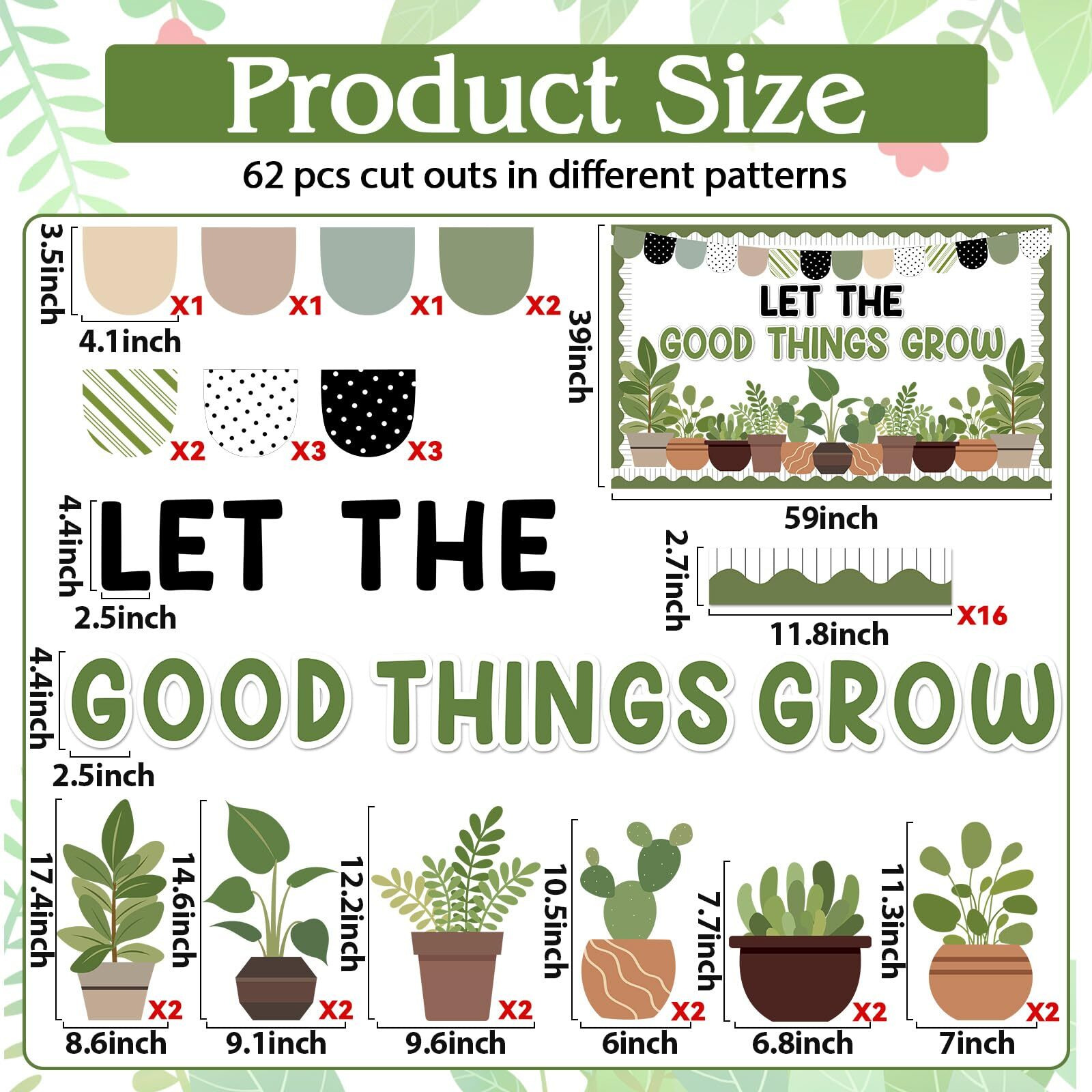 Zoiiwa Spring Potted Plant Bulletin Board Set Spring Greenery Classroom Bulletin Board Decoration Motivational Plant Cutouts Let The Good Things Grow Bulletin Board Kit For School Home Office Decor
