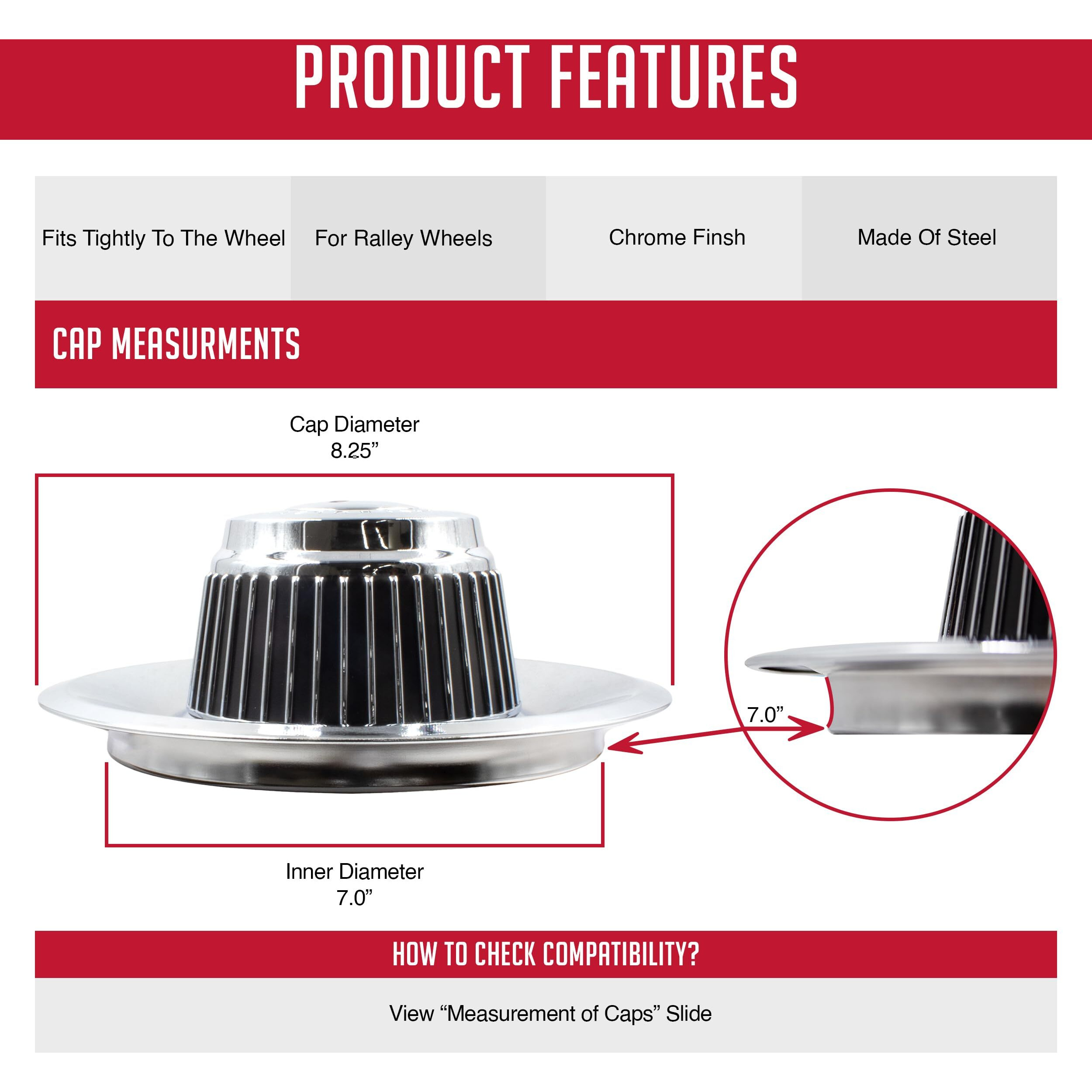 Wheel Accessories Parts 1 Pc Chrome Steel Derby With Bow Tie 8.25" Diameter Fits Wheels With 7.00" Inner Ring Fits Ralley Rally Wheels Only