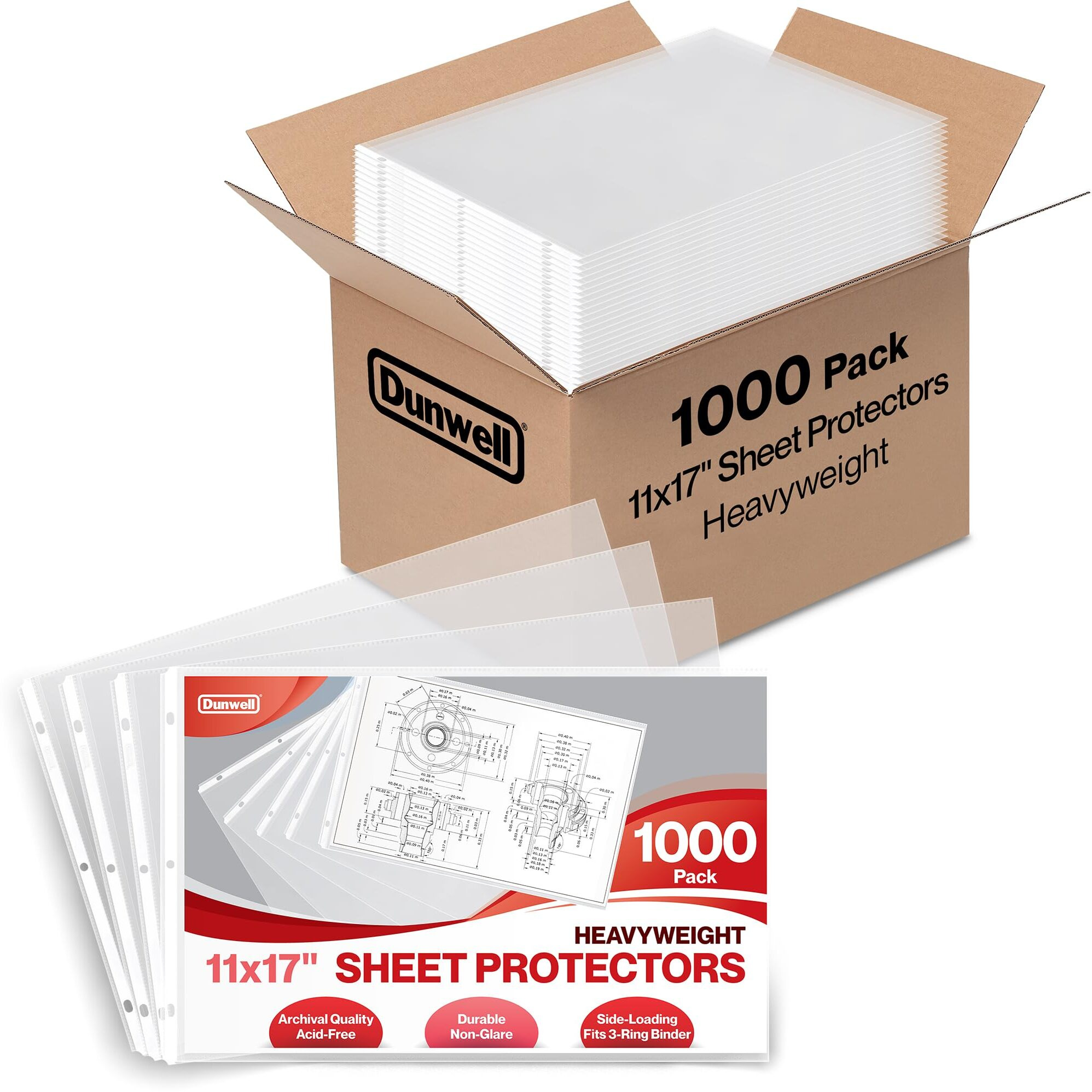 Dunwell 11X17 Sheet Protectors Landscape - (25 Pack, Heavyweight), 11 X 17" Ledger Size Plastic Sleeves, 3 Hole Punched, Fits 3-Ring Binders, Clear Archival Sleeves, Oversized Sheet Protectors