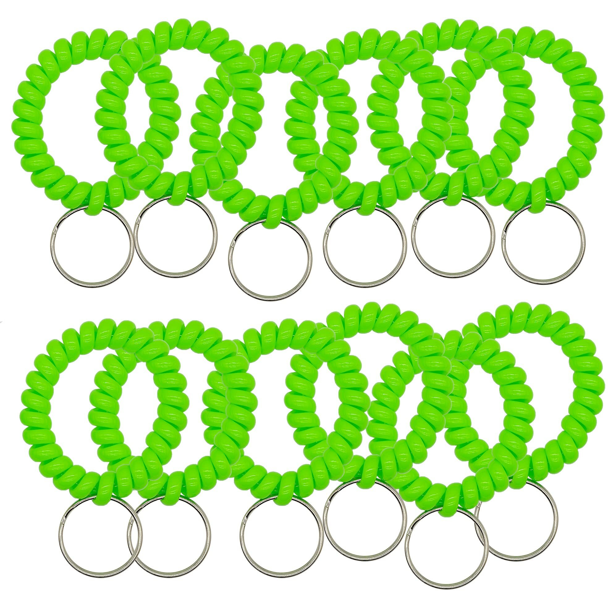 Staymax 50 Pcs Stretchable Key Ring Band Keychain Spriral Wrist Coil Keychain For Number Tag Key Tag (Green)