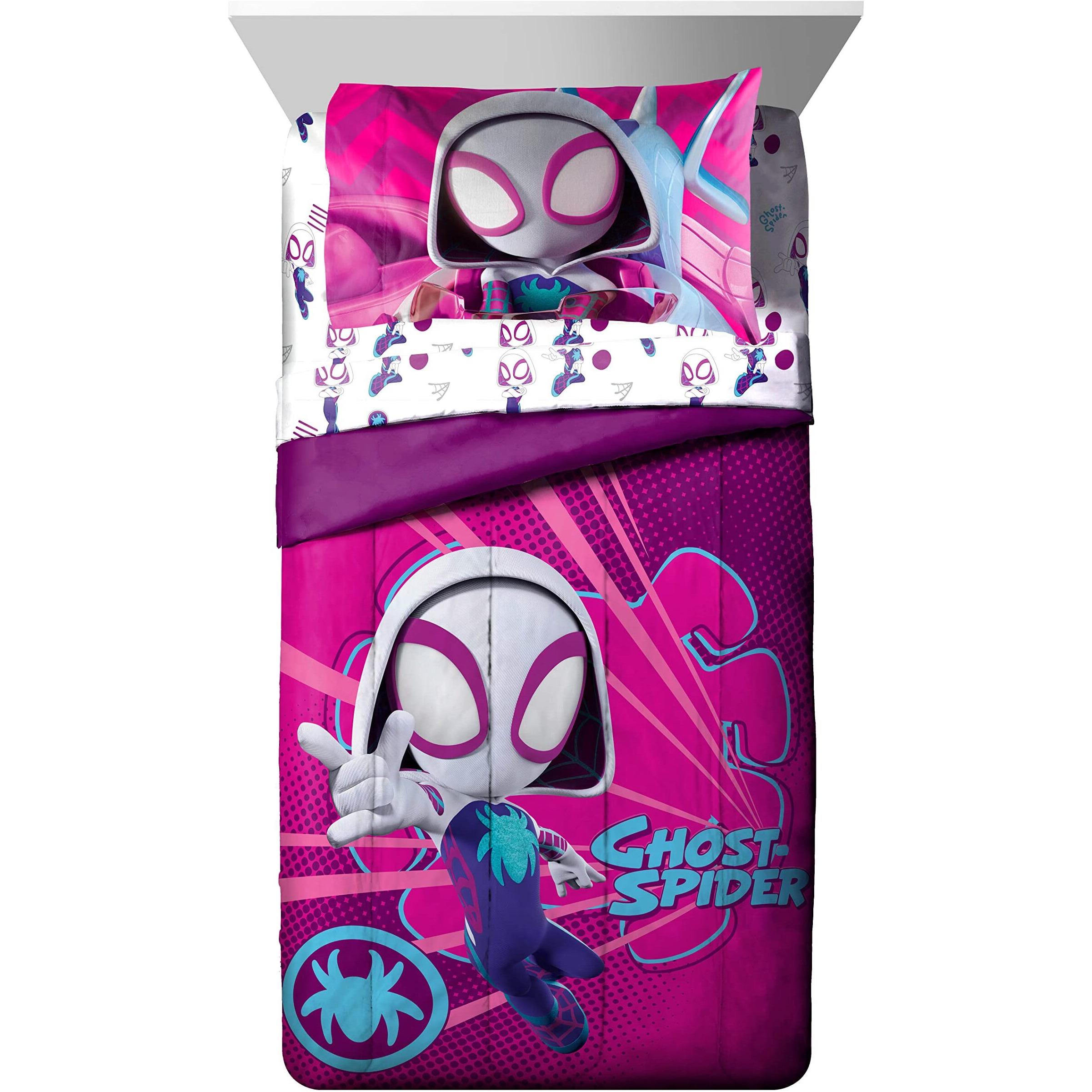 Marvel Spidey & His Amazing Friends Ghost Spider Gwen 4 Piece Toddler Bed Set - Bedding Includes Comforter & Sheet Set - Super Soft Fade Resistant Microfiber