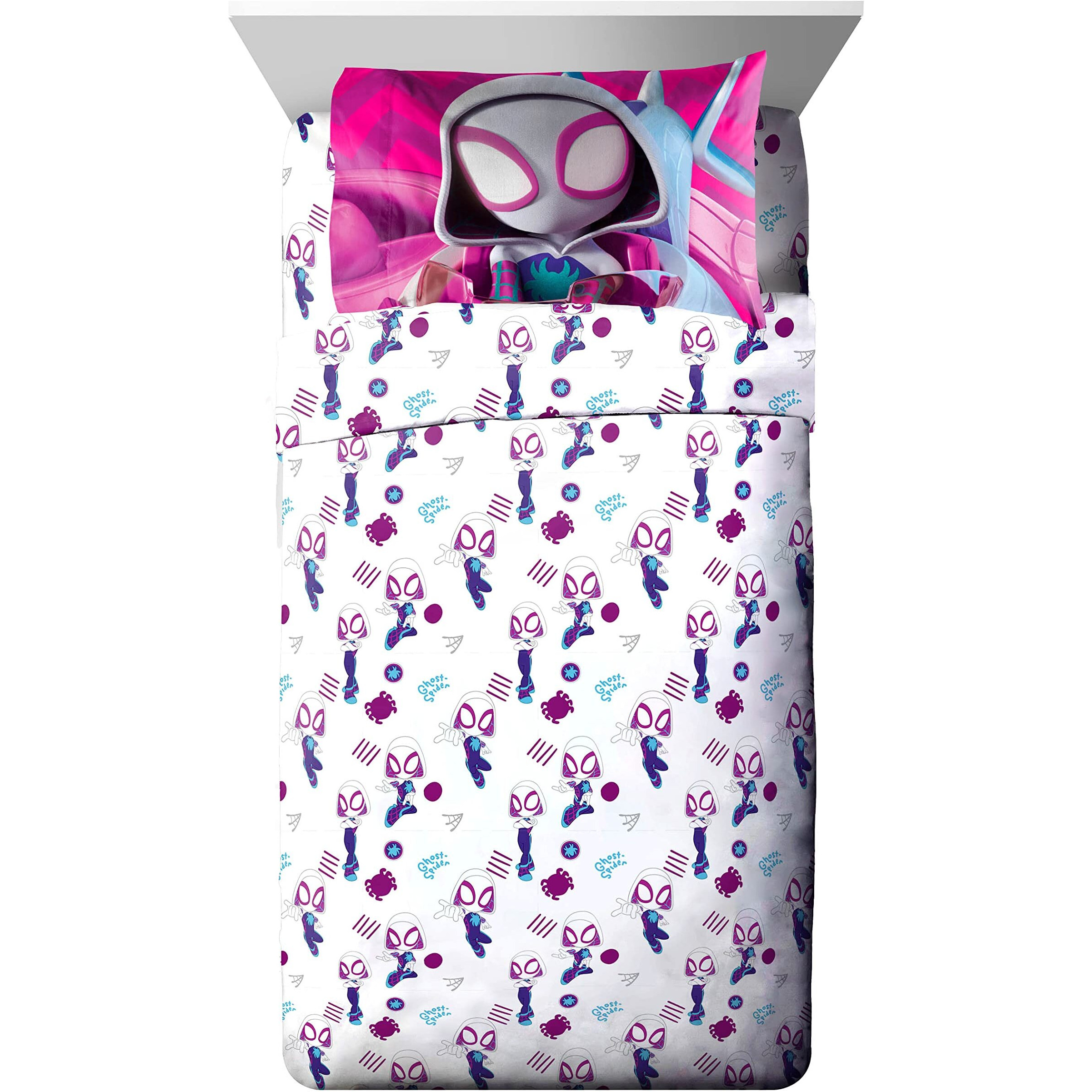 Marvel Spidey & His Amazing Friends Ghost Spider Gwen 4 Piece Toddler Bed Set - Bedding Includes Comforter & Sheet Set - Super Soft Fade Resistant Microfiber