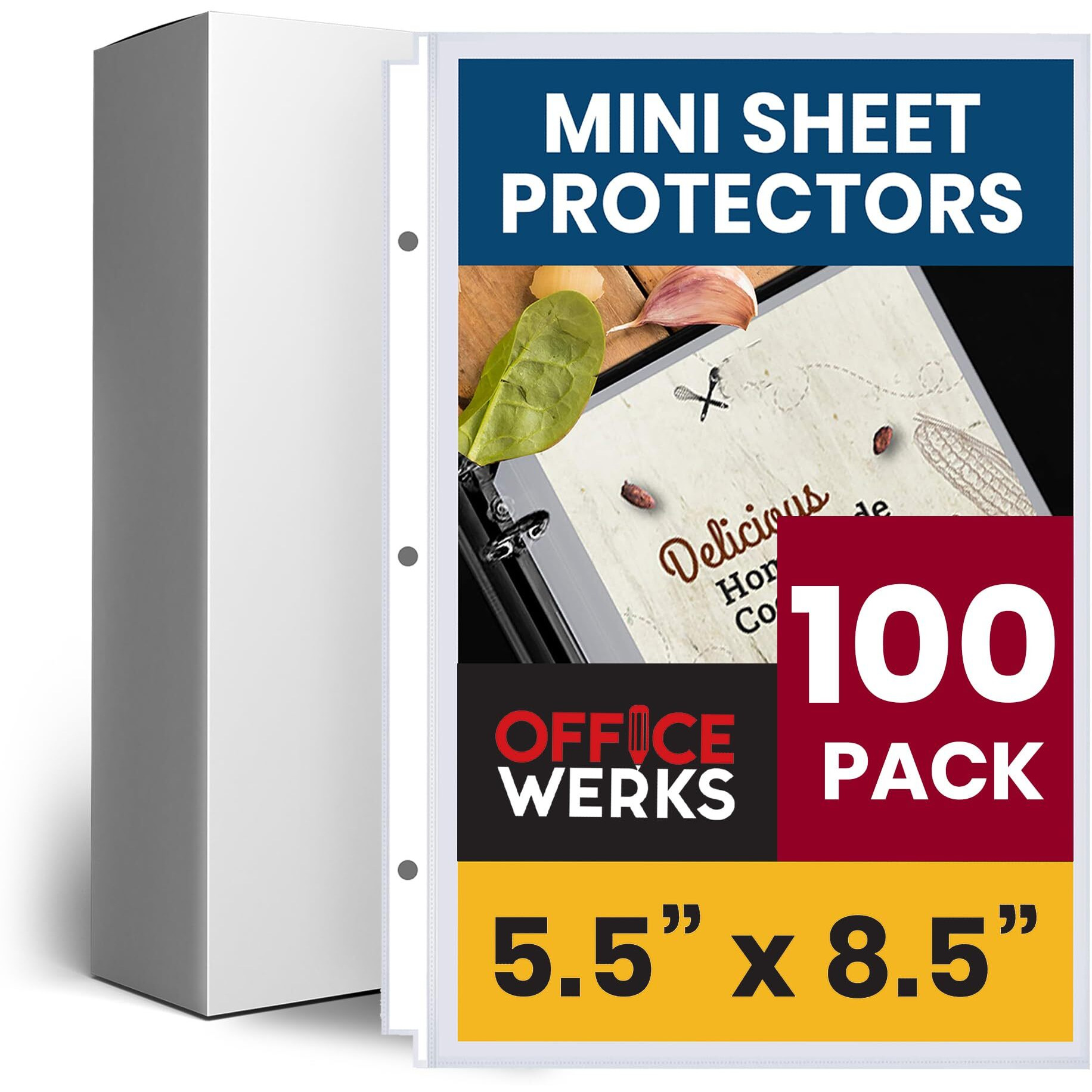 Office Werks 100 Pack Of Heavyweight Clear Mini Sheet Protectors, 5.5" X 8.5", Top Load, Reinforced Holes, Acid-Free/Archival Safe, Plastic Sleeves For Binders Documents