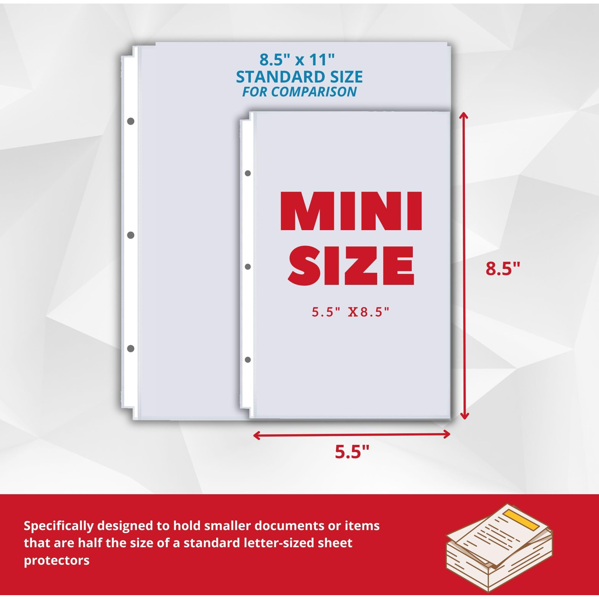 Office Werks 100 Pack Of Heavyweight Clear Mini Sheet Protectors, 5.5" X 8.5", Top Load, Reinforced Holes, Acid-Free/Archival Safe, Plastic Sleeves For Binders Documents