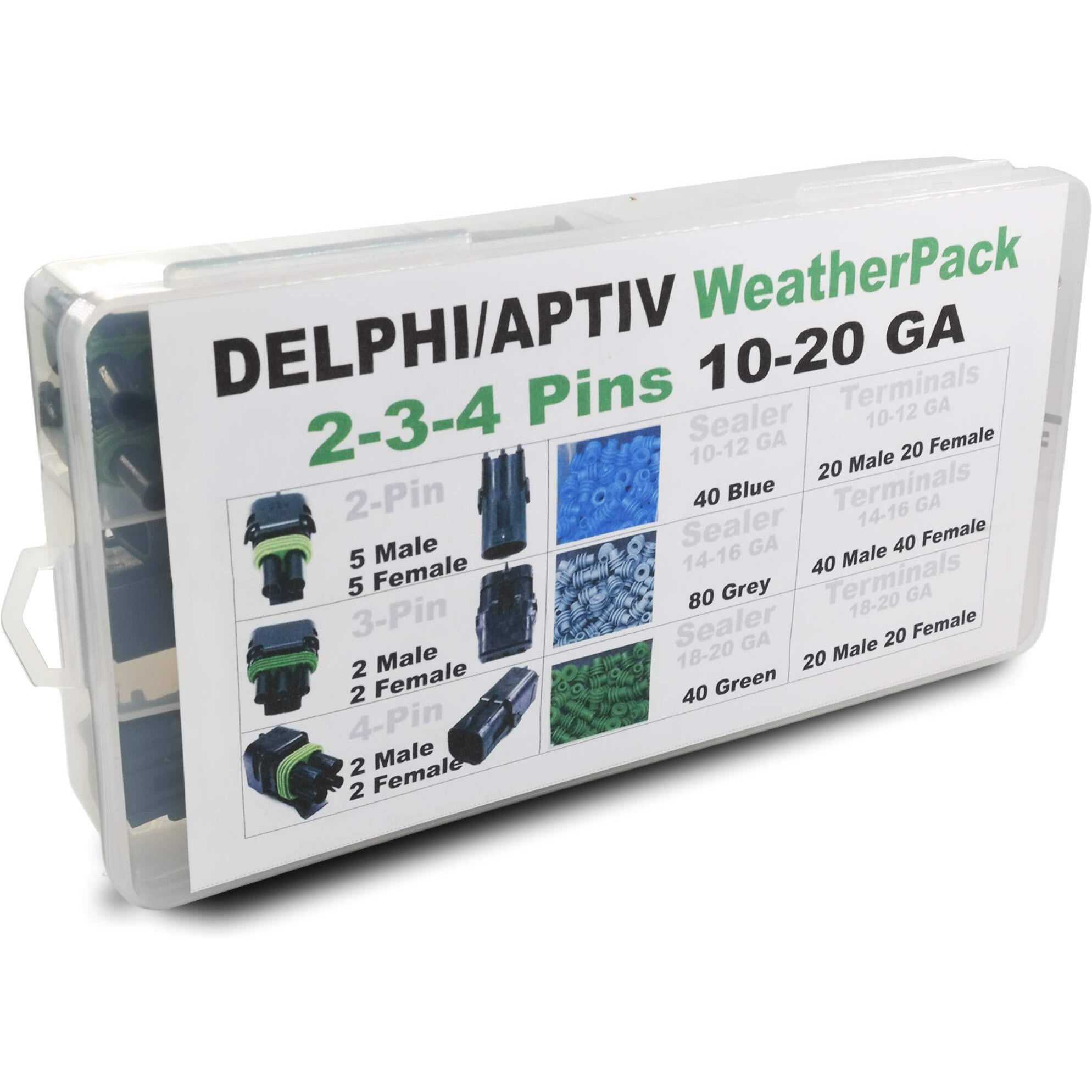 338Pcs 2, 3,4 Pin Weatherpack, 20 Amp Terminal Kit 10-20