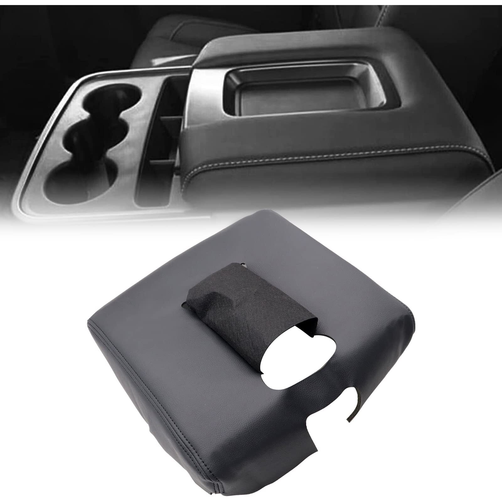 Secosautoparts Black Leather Center Console Leather Lid Armrest Cover Replacement Compatible With Chevy Silverado Gmc Sierra 2014 2015 2016 2017 2018 Black Made By Quality Automotive Pvc Leather