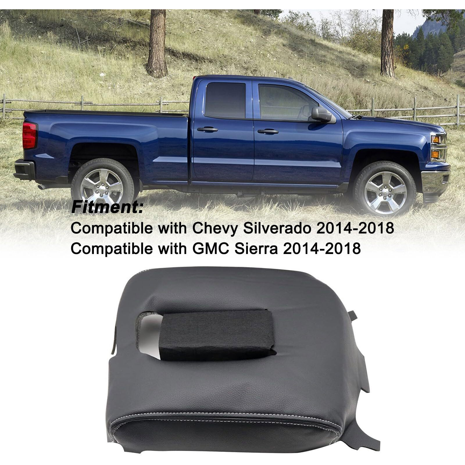 Secosautoparts Black Leather Center Console Leather Lid Armrest Cover Replacement Compatible With Chevy Silverado Gmc Sierra 2014 2015 2016 2017 2018 Black Made By Quality Automotive Pvc Leather