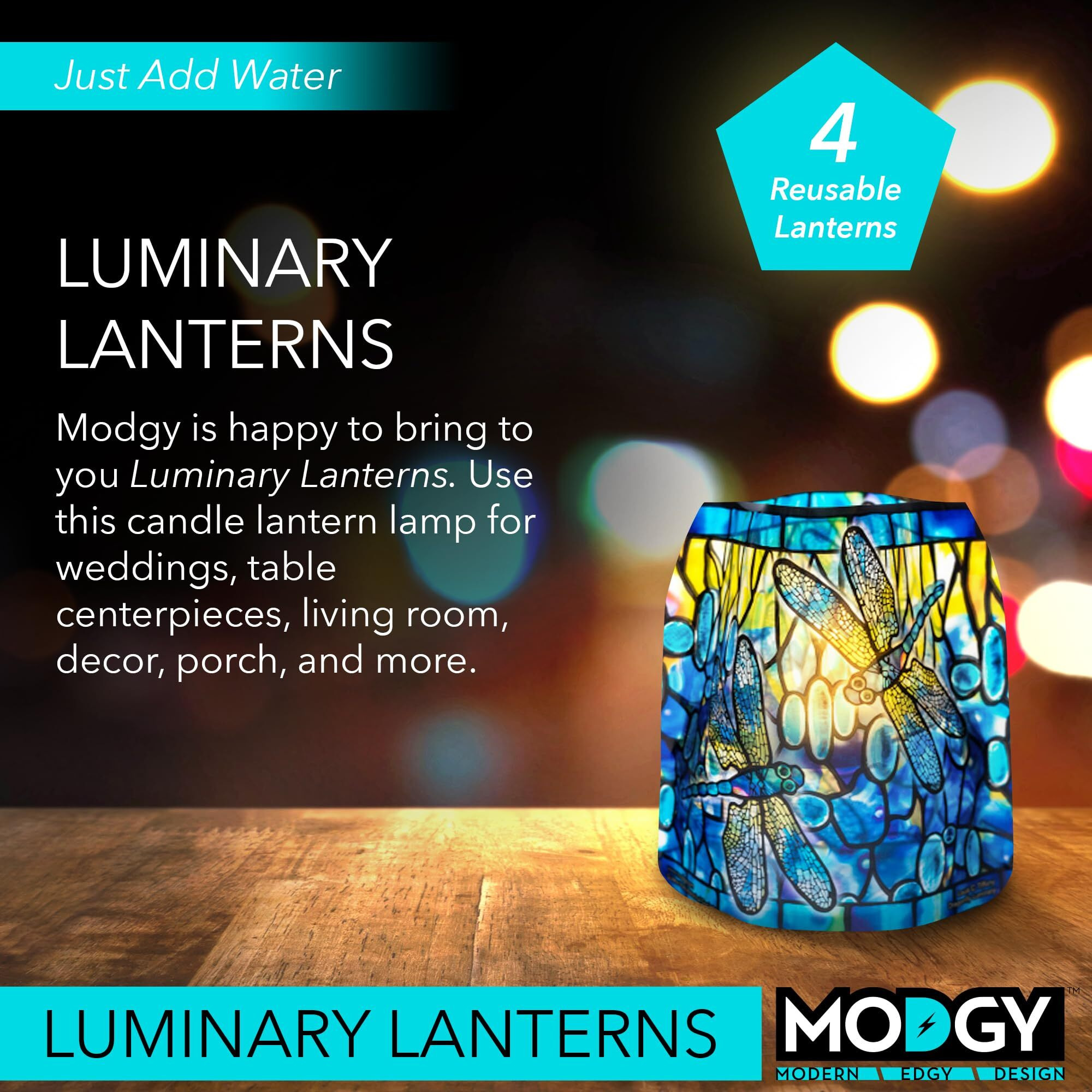 Modgy Luminary Lanterns Floating Led Candles With Batteries Included - Luminaries Are Great For Weddings, Parties, Patios & Celebrations Of All Kinds (Dragonfly), Pack Of 4