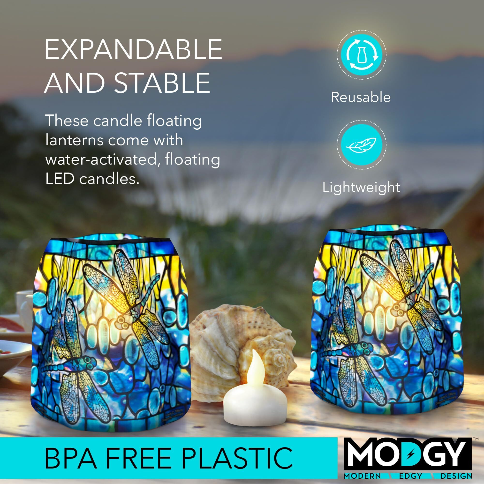 Modgy Luminary Lanterns Floating Led Candles With Batteries Included - Luminaries Are Great For Weddings, Parties, Patios & Celebrations Of All Kinds (Dragonfly), Pack Of 4
