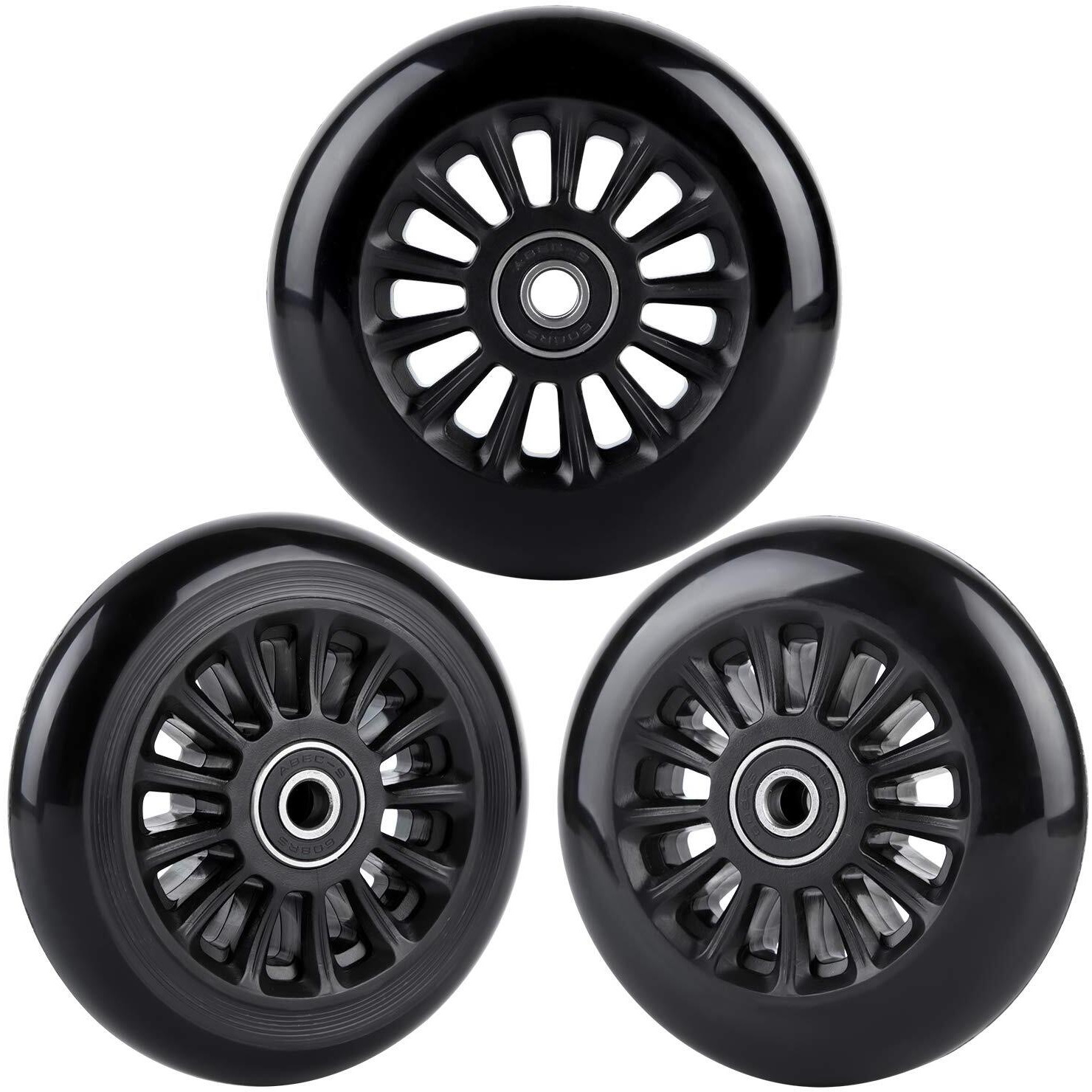 Aowesm Easy Roller Replacement Wheels W/Bearings Abec-9 For Ez Rollers Classic Drifter Junior New Twist On A Classic Scooters - Set Of 3 (Black)