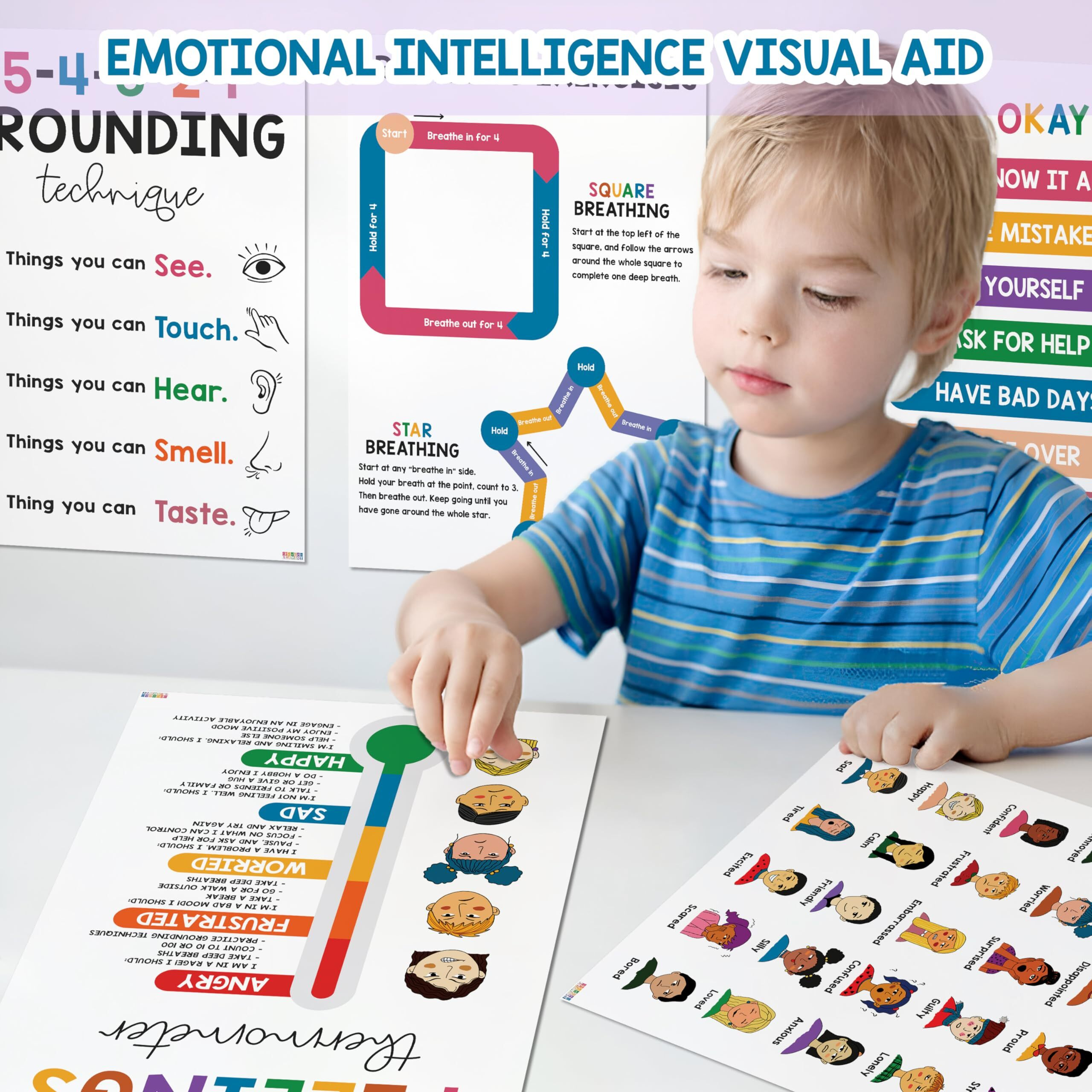 8 Pcs Mental Health Posters For Kids (10&quotX14") Therapy Office Decor, Feeling Wheel Poster, What Can I Control, Emotions Chart Kids Inspirational Wall Art, Classroom School Counselor Psychologist Decor