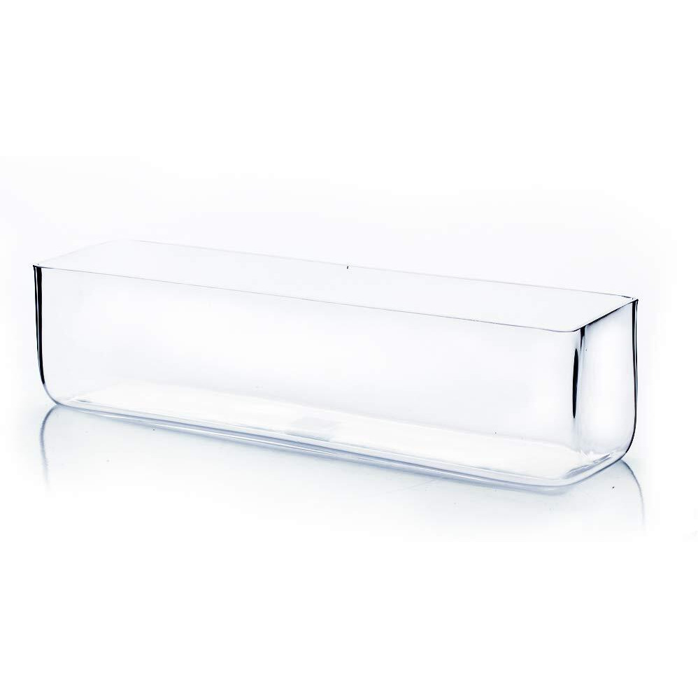 Wgv Rectangle Block Glass Vase, Width 4", Length 16", Height 4", Clear Long Floral Container, Candle Holder For Home Office Wedding Decor, 1 Piece