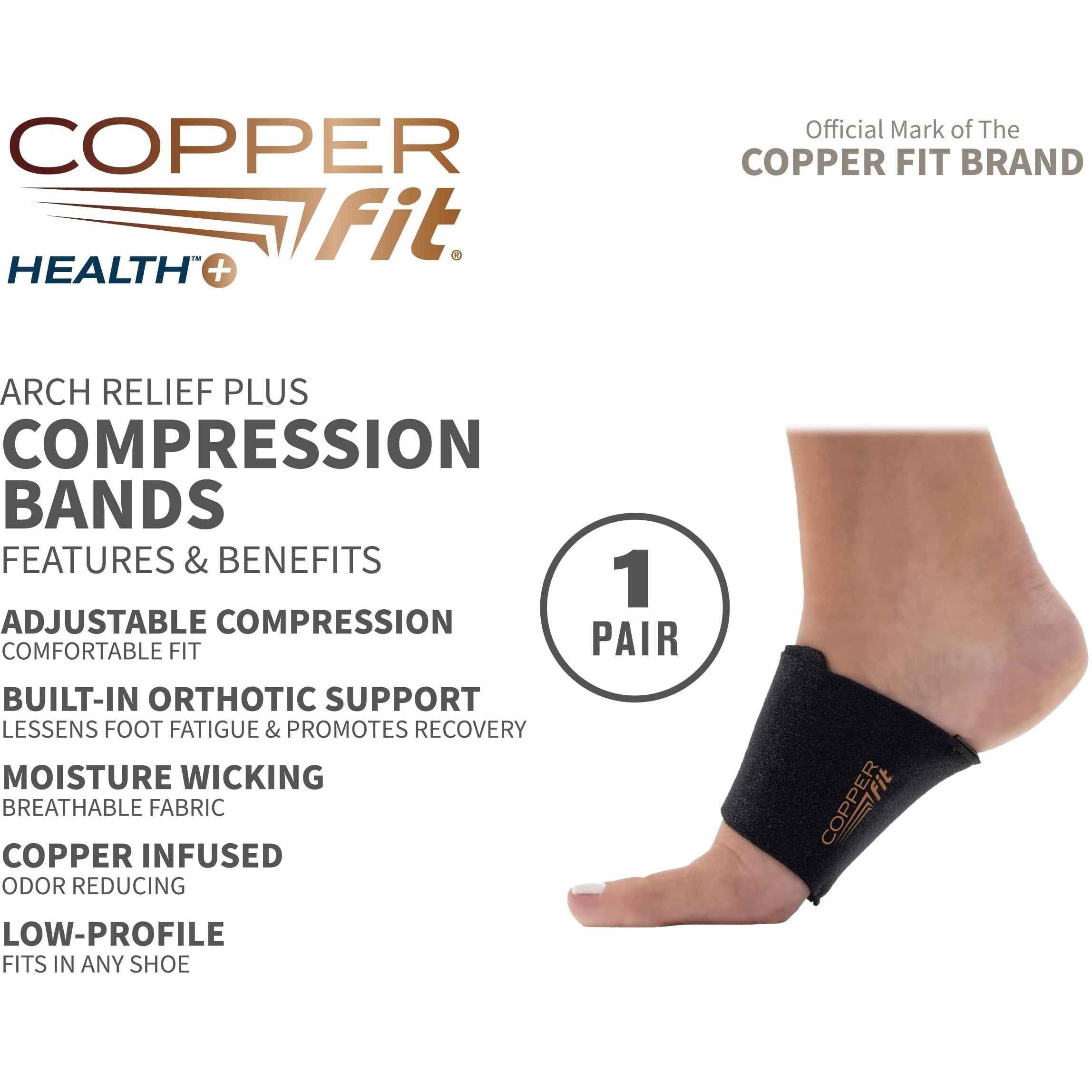 Copper Fit Cfacbp Health Unisex Arch Relief Plus With Built-In Orthotic Support, Black