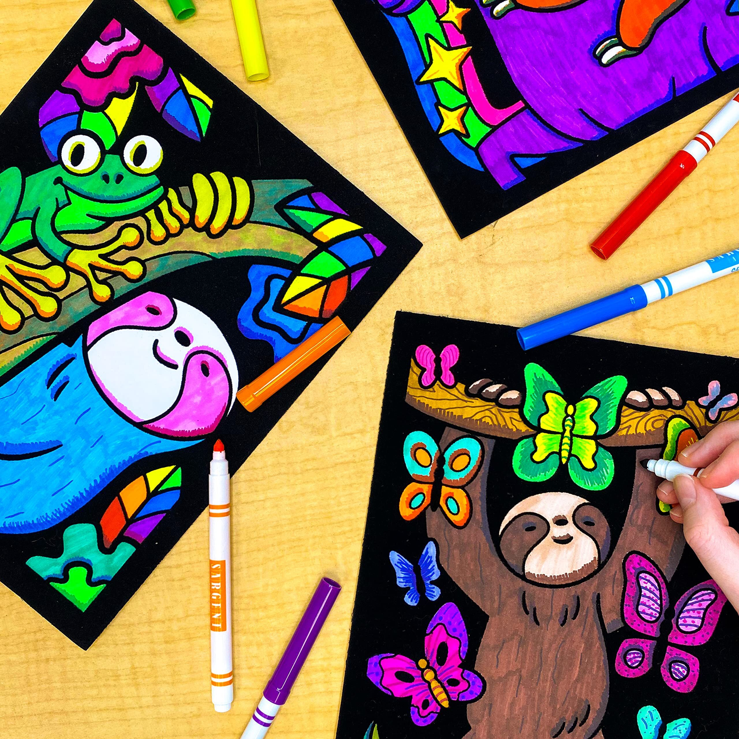 Stuff2Color Super Pack Of 18 Fuzzy Velvet Coloring Posters (Sloth Adventures) - Arts & Crafts For Girls And Boys - Great For After School, Travel, Planes, Group Activities, And Coloring With Friends