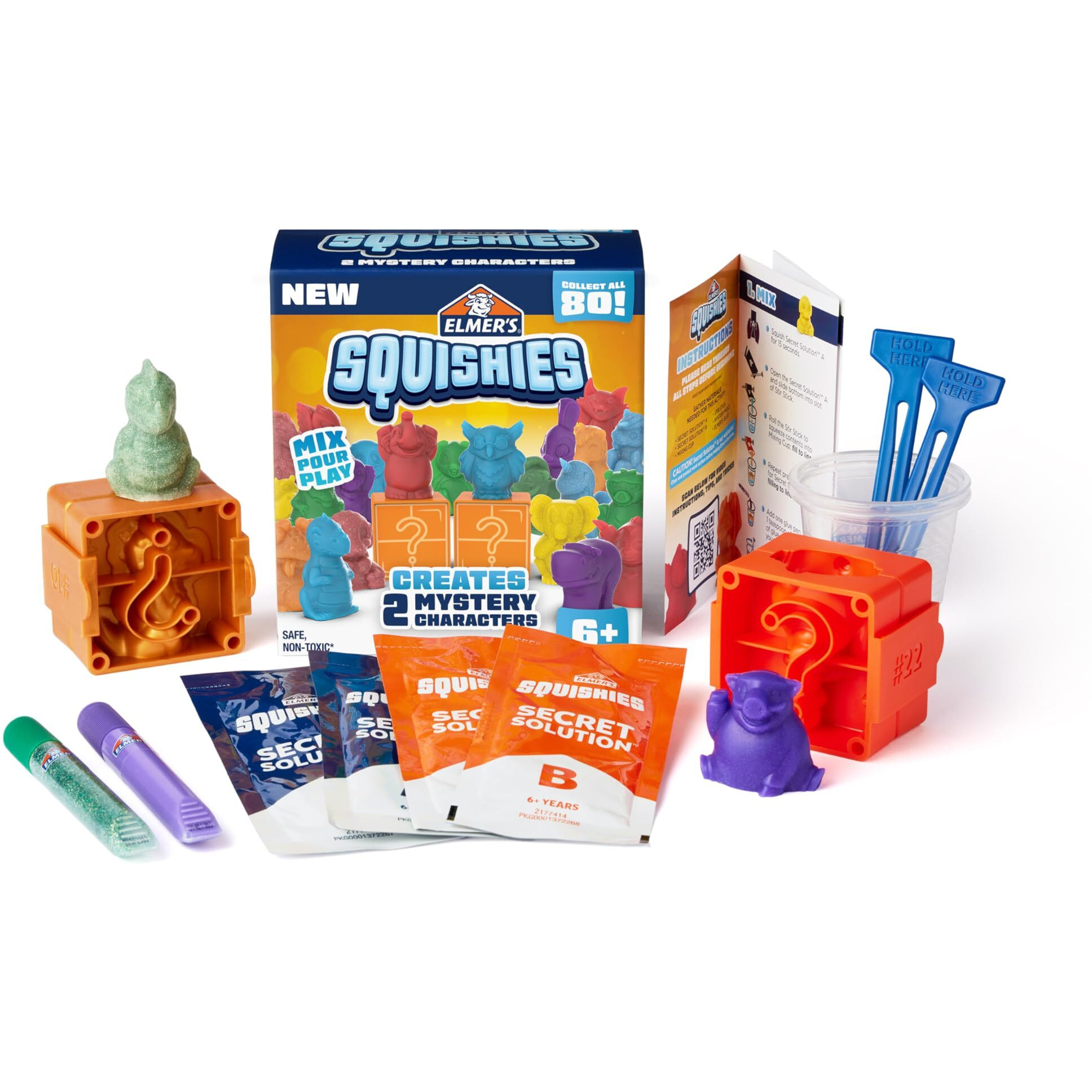 Elmers Squishies Kids Activity Kit, Diy Squishy Toy Kit Creates 2 Mystery Characters, 12 Piece Kit