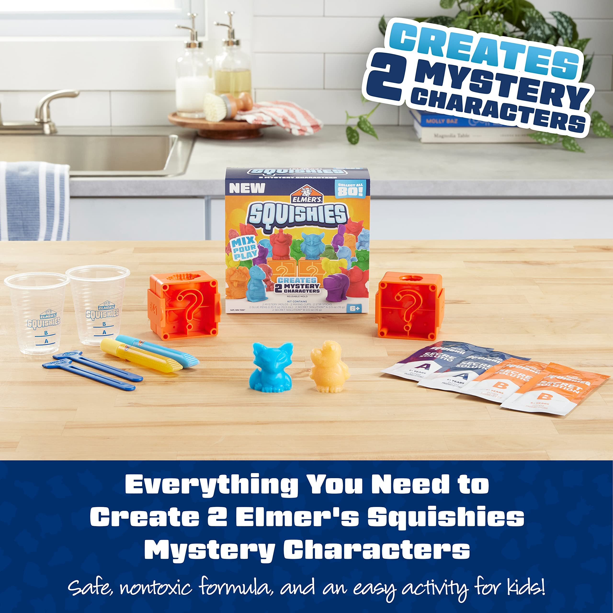 Elmers Squishies Kids Activity Kit, Diy Squishy Toy Kit Creates 2 Mystery Characters, 12 Piece Kit