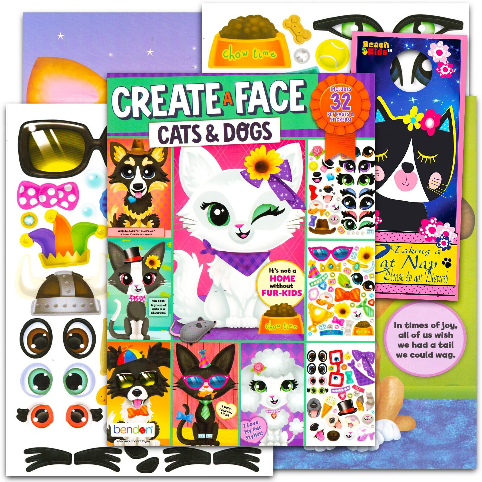 Create A Face Sticker Play Set For Kids - Bundle With Cats And Dogs Sticker Travel Activity Book For Kids Plus Door Hanger | Make Your Own Stickers For Kids, Toddlers