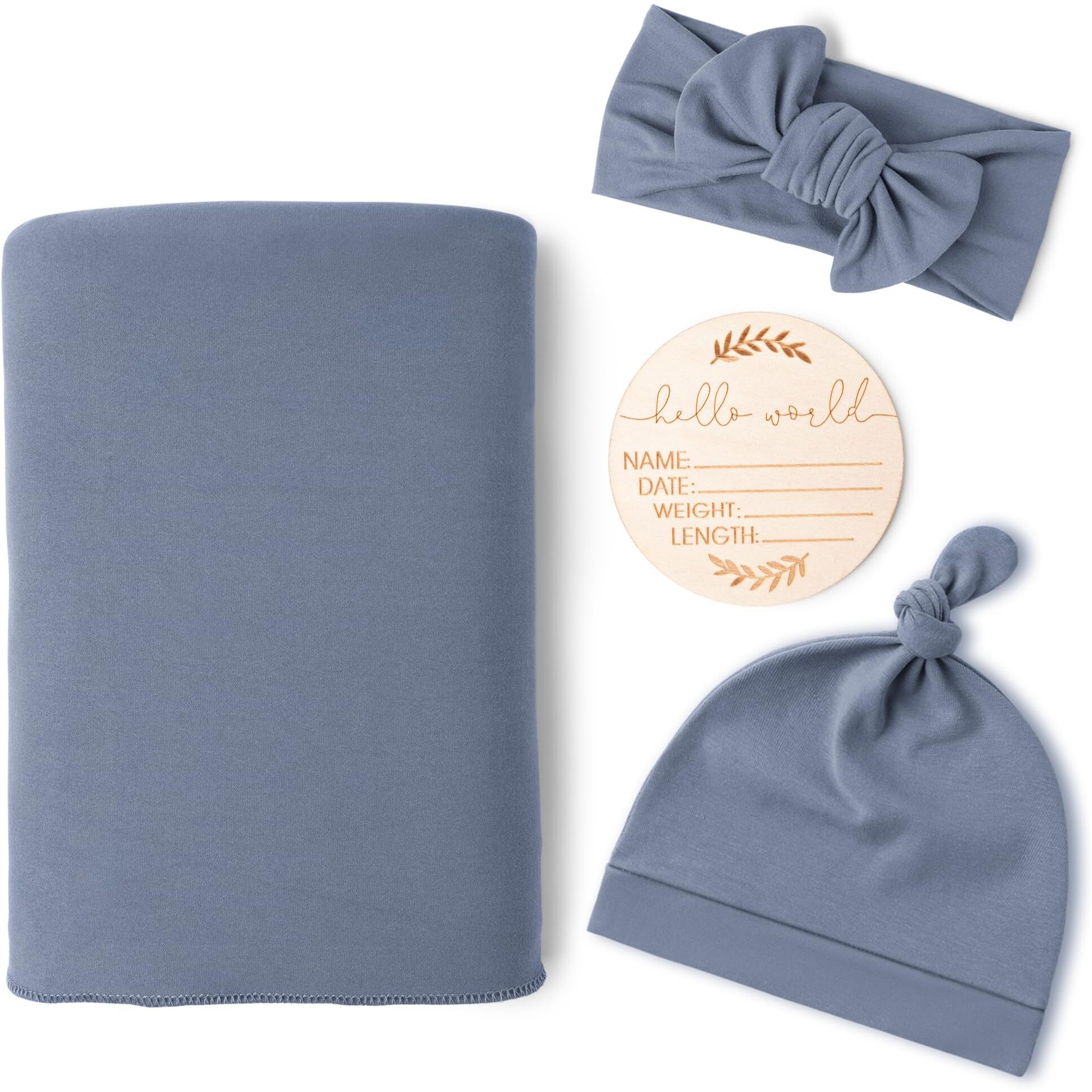 Konssy Baby Girl Newborn Receiving Blanket With Matching Headband And Beanie Set Baby Swaddle Nursery Swaddle Wrap(Blue)