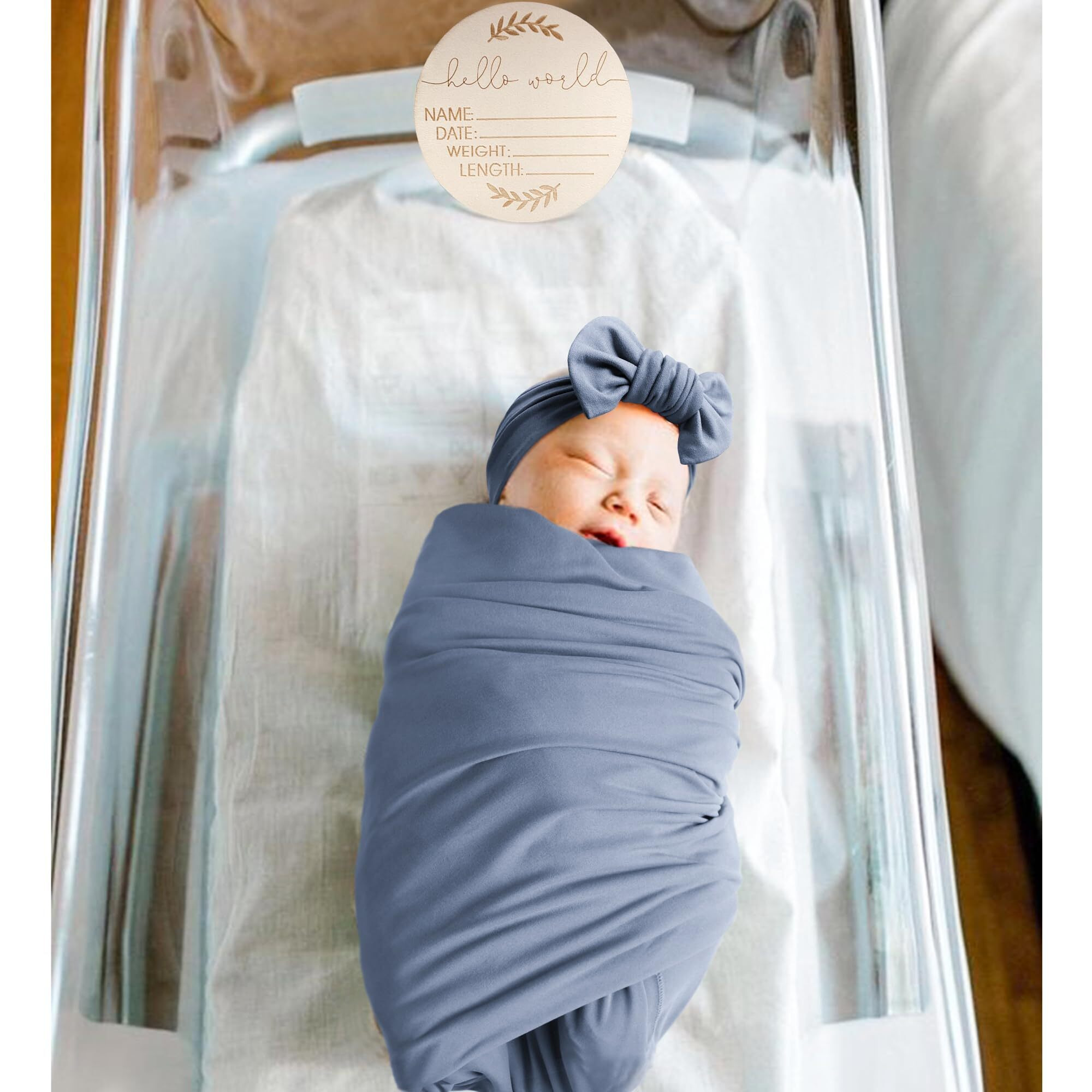 Konssy Baby Girl Newborn Receiving Blanket With Matching Headband And Beanie Set Baby Swaddle Nursery Swaddle Wrap(Blue)