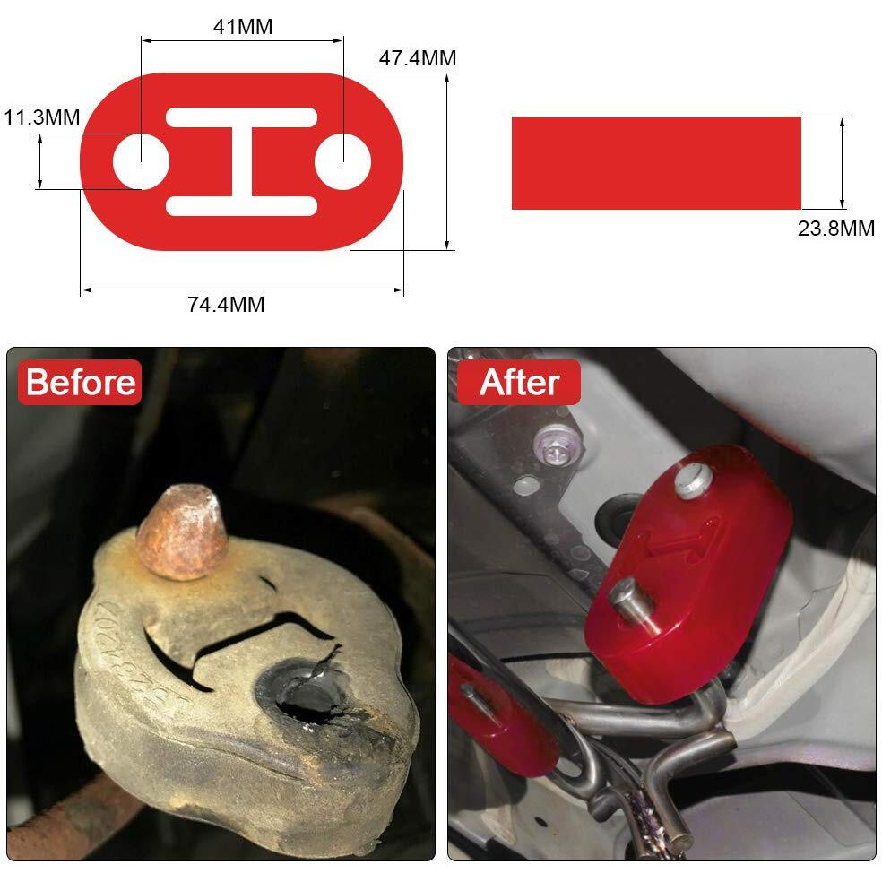 Ptnhz Racing Universal 4Pcs Polyurethane Exhaust/Muffler Rubber Short Hanger Insulator Bracket Bushing Mount 10Mm Red