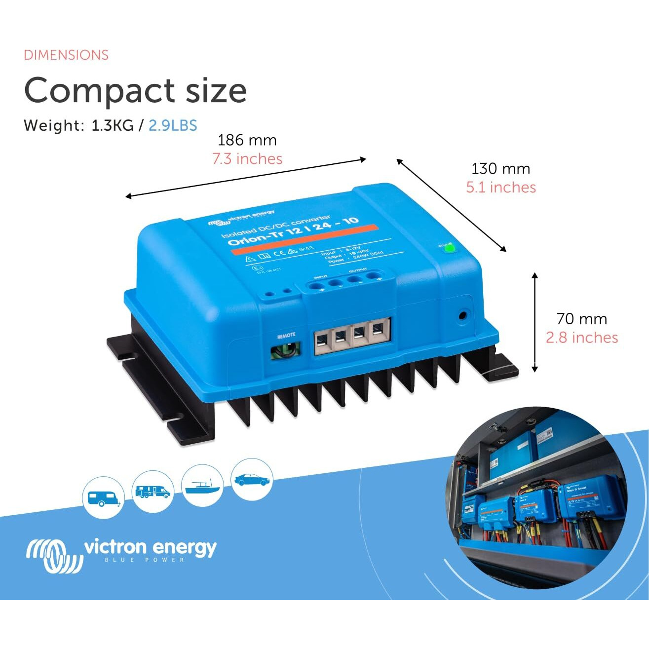 Victron Energy Orion-Tr Ip43 12/24-Volt 10 Amp 240-Watt Isolated Dc-Dc Converter