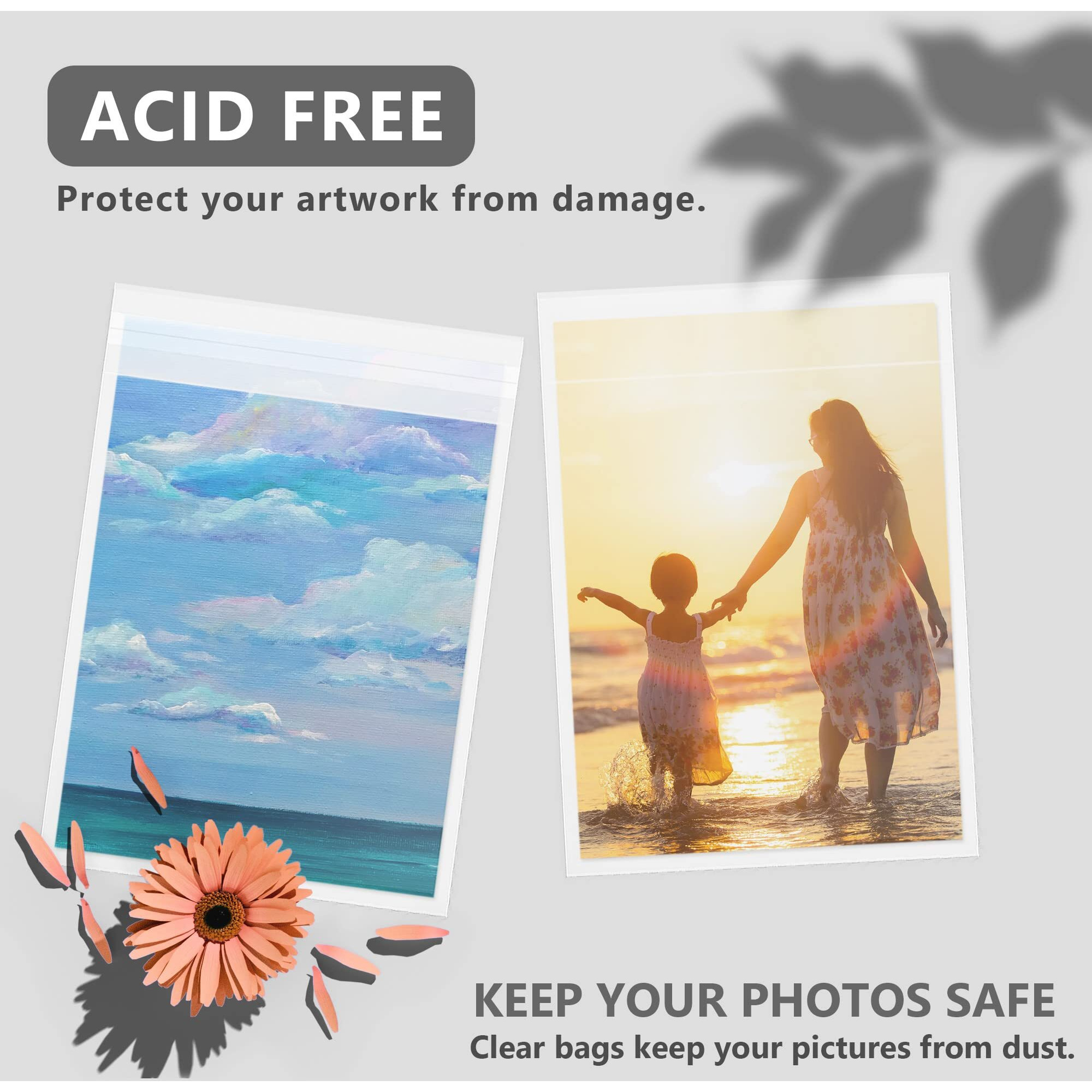 50 Pack Acid-Free Crystal Clear Sleeves Storage Bags For 9X12 Art Prints/Pictures/Photos/Framing Mat Mattes (Bag Size 9 3/8&quotX12 2/5")