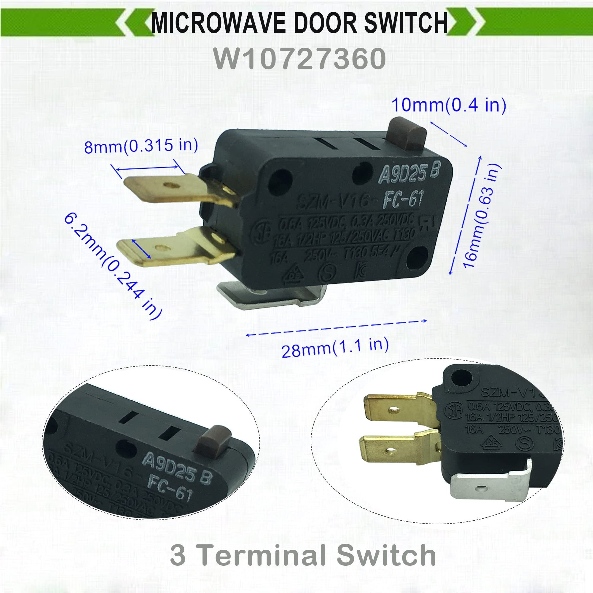 Lonye W10727360 & W10269458 & W10269460 Microwave Door Switch Replacement For Whirlpool Microwave Szm-V16-Fc-61 Szm-V16-Fc-62 Szm-V16-Fc-63