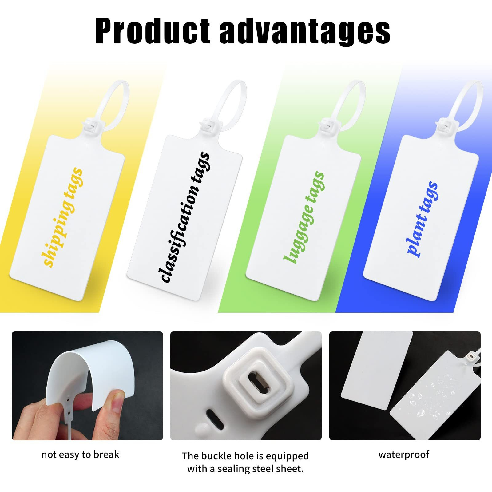 Leonbach 60 Pcs Plastic Shipping Tags,Large Waterproof Shipping Tags Big Self Locking Seal Tags Zip Tie Label Hang Tags For Logistics Use Luggage Labeling,2.3" X 9.8"(Mixed 6 Colors)